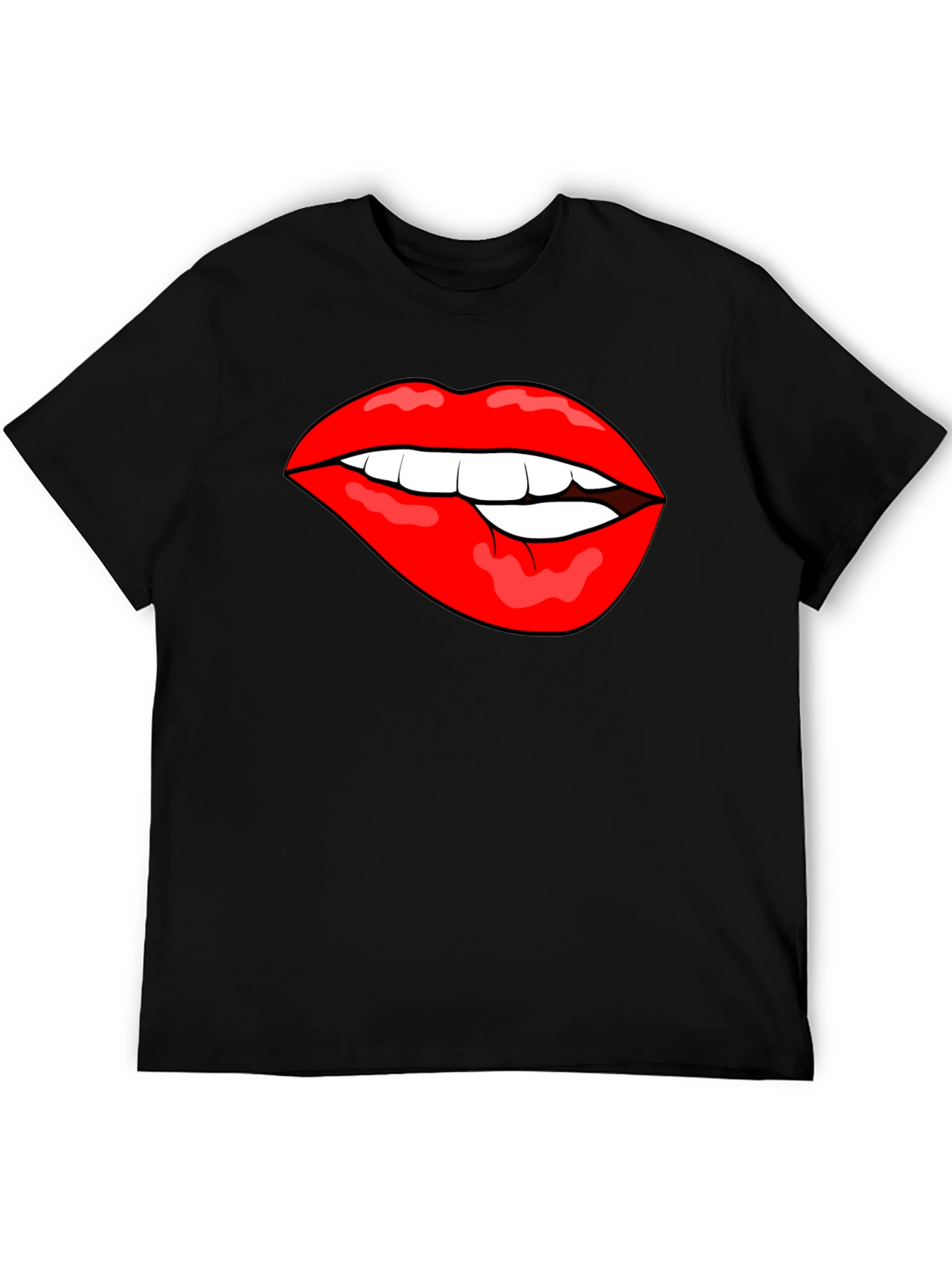 Biting Lips Graphic T-Shirt - Bold Black Cotton Tee