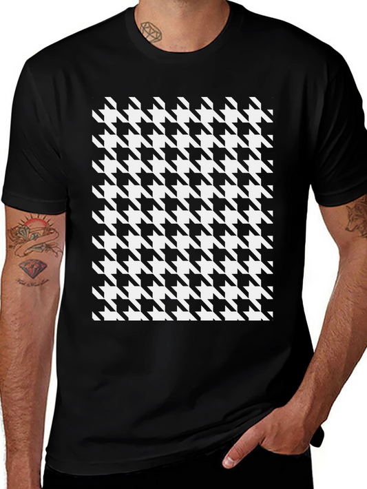 Houndstooth Patterned Black T-Shirt