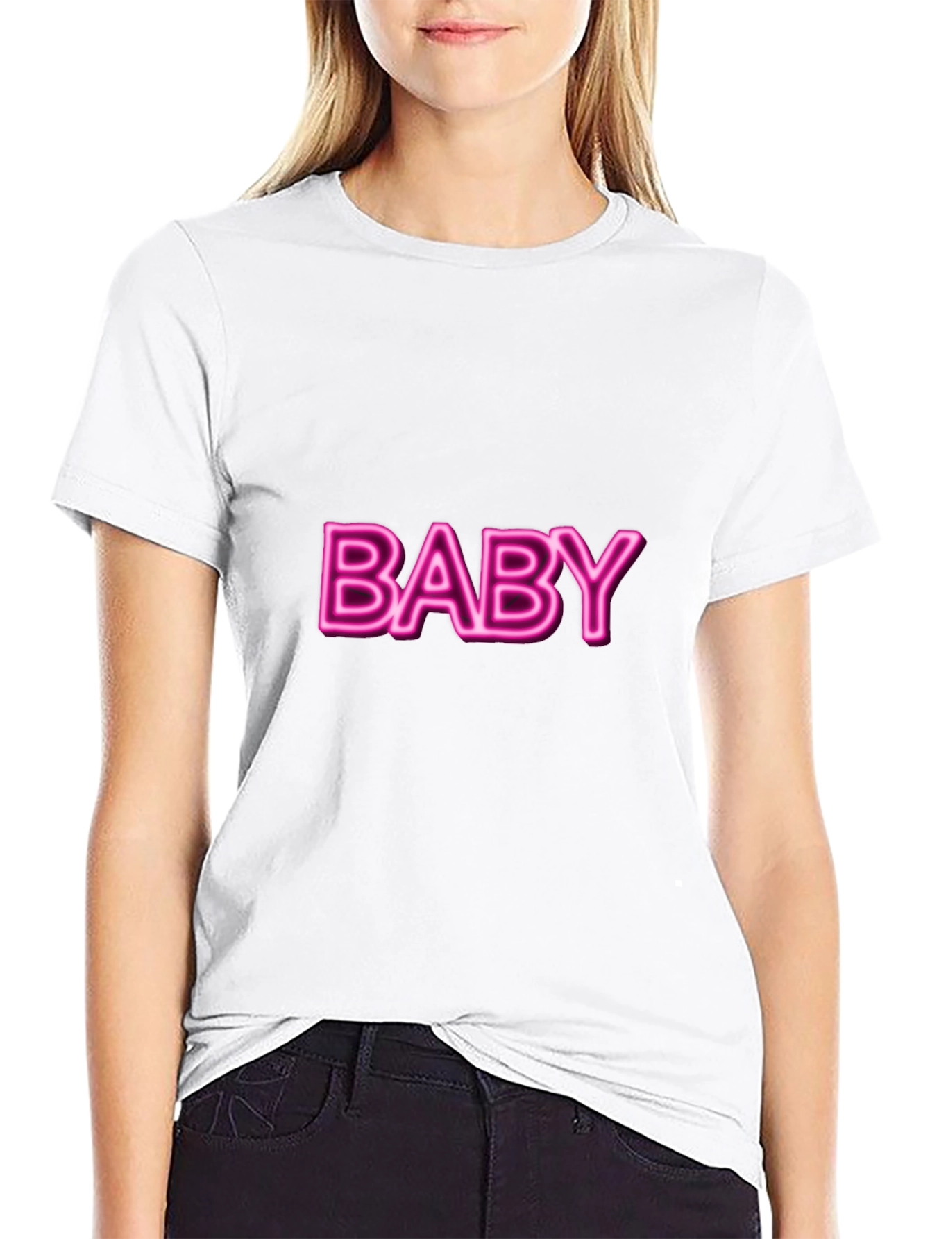 Neon Pink Baby Graphic Black T-Shirt