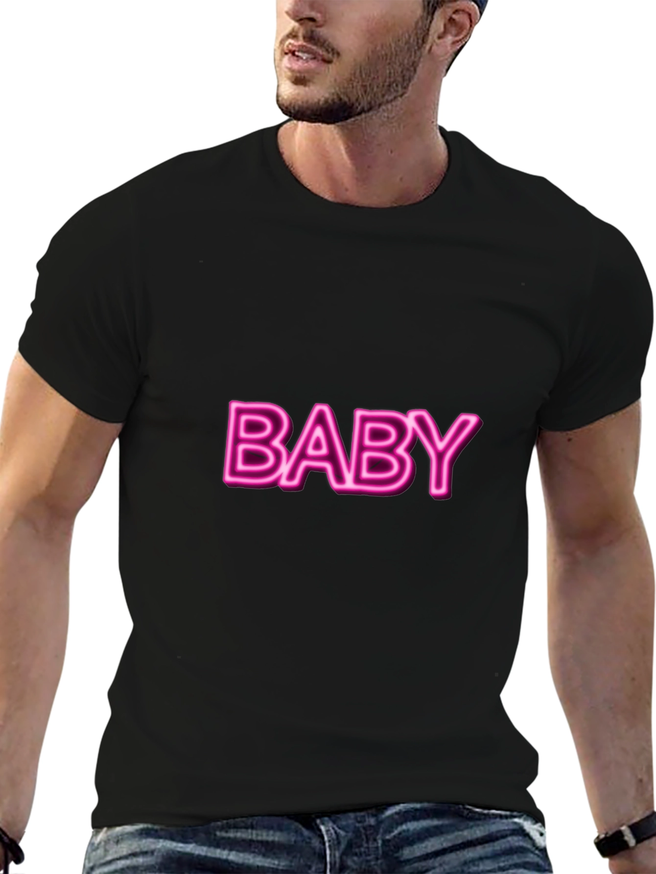 Neon Pink Baby Graphic Black T-Shirt