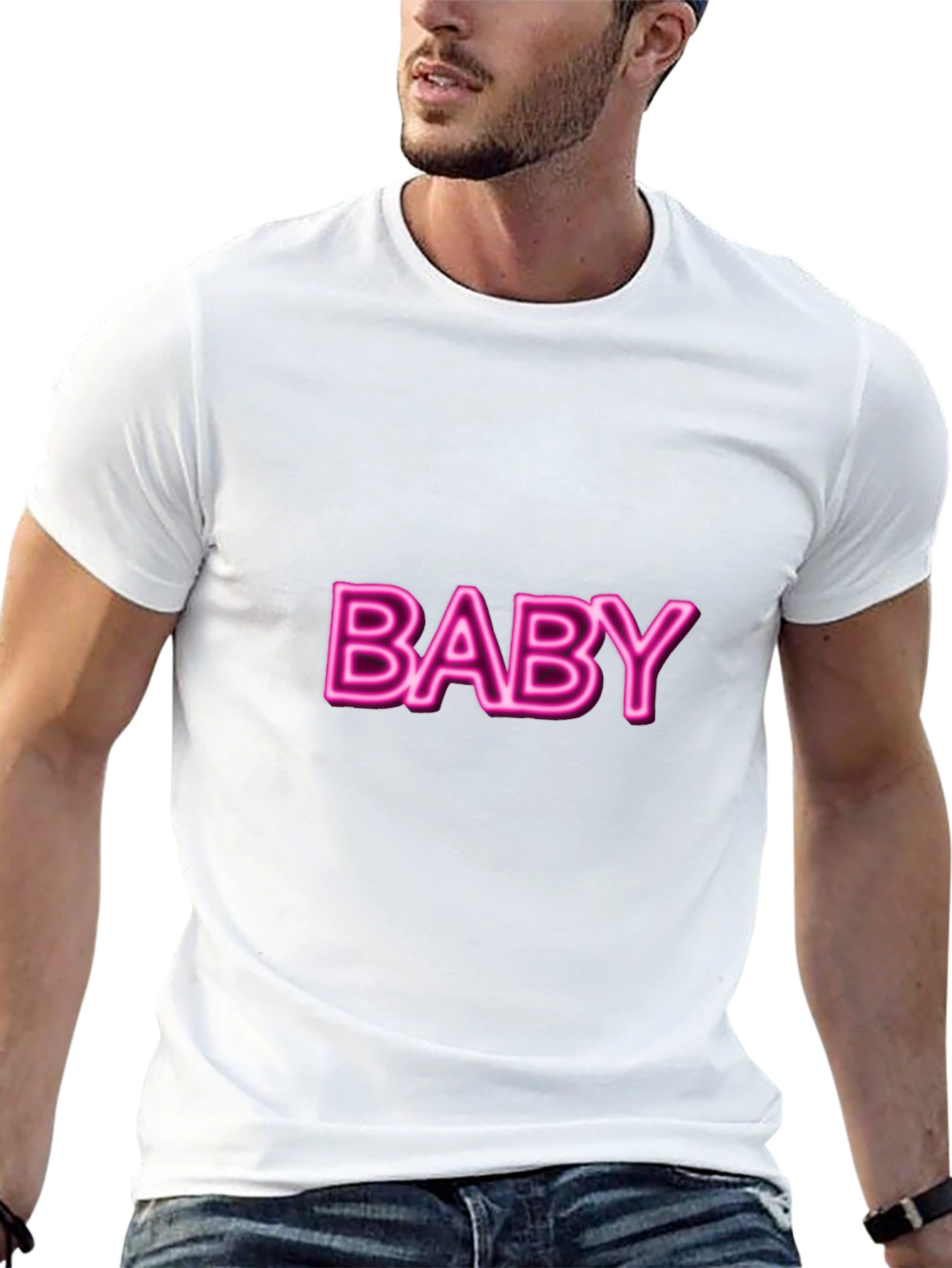 Neon Pink Baby Graphic Black T-Shirt