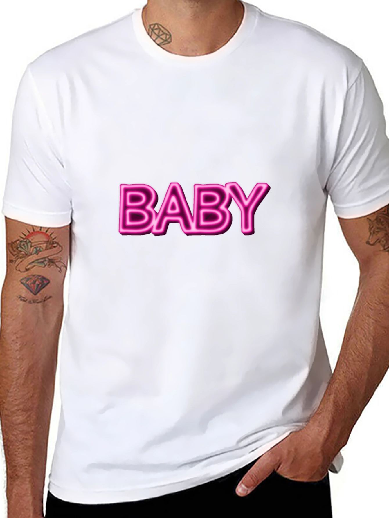Neon Pink Baby Graphic Black T-Shirt