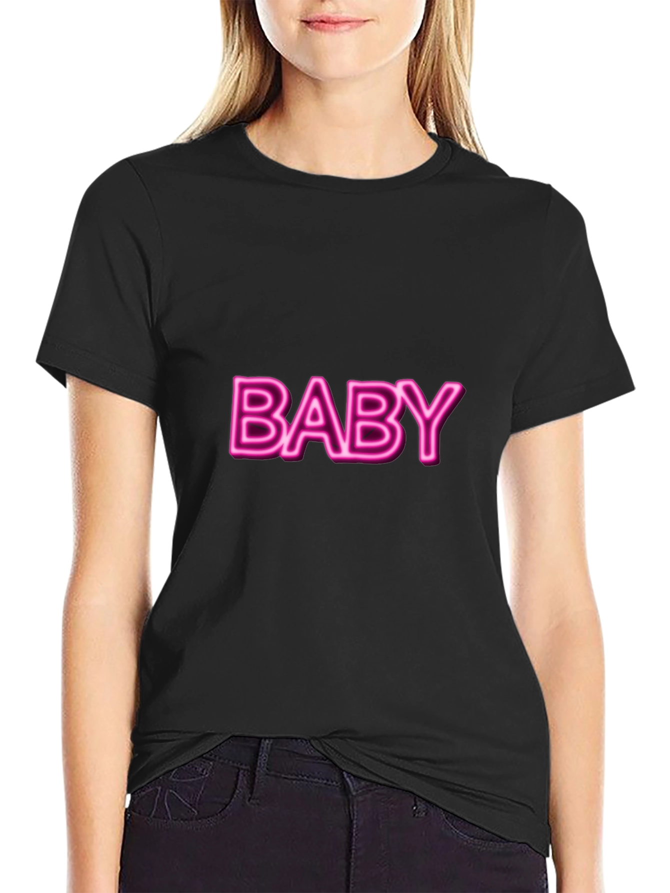 Neon Pink Baby Graphic Black T-Shirt