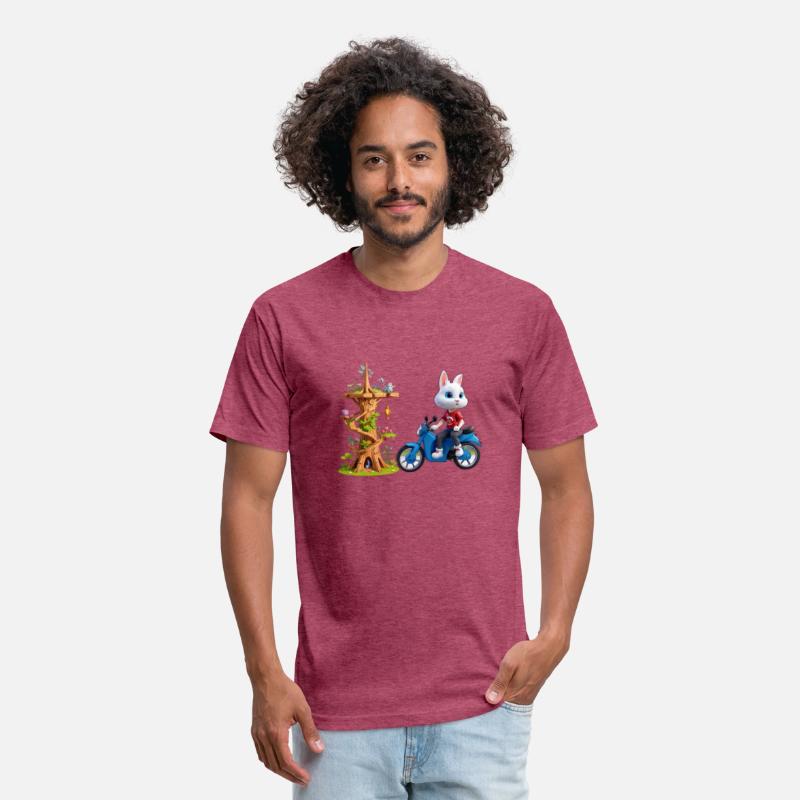A rabbit on his bike next to the wooden tower