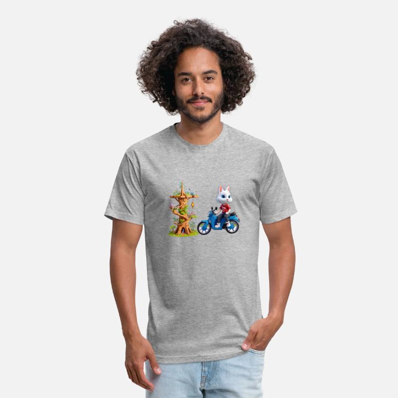 A rabbit on his bike next to the wooden tower