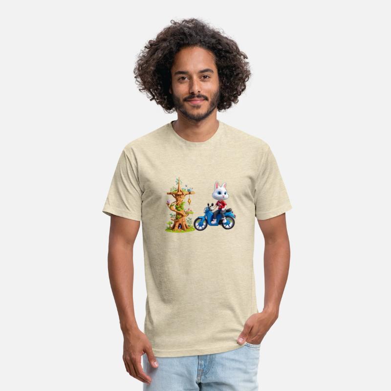 A rabbit on his bike next to the wooden tower
