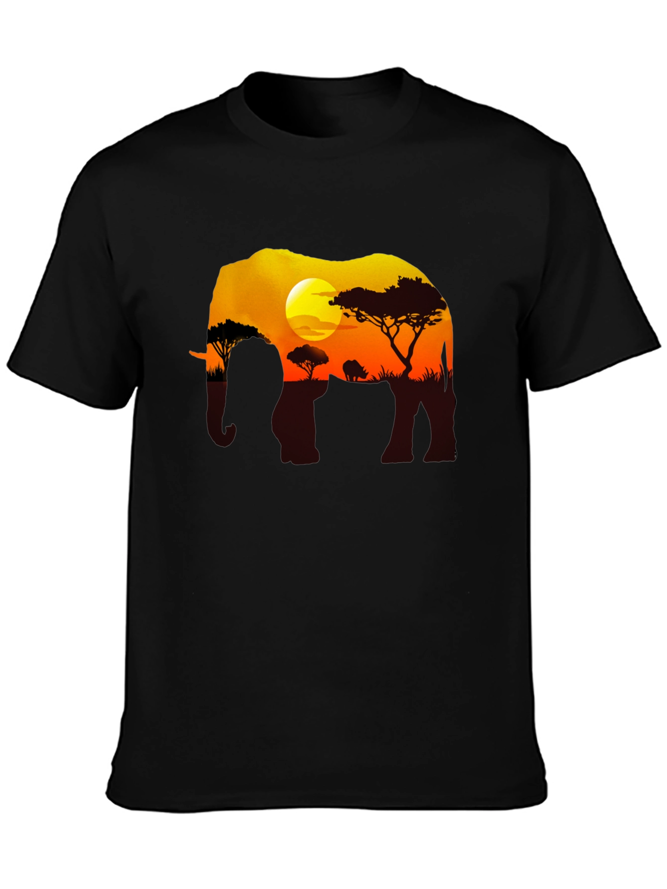 Elephant Sunset Graphic Tee - Black Safari Shirt