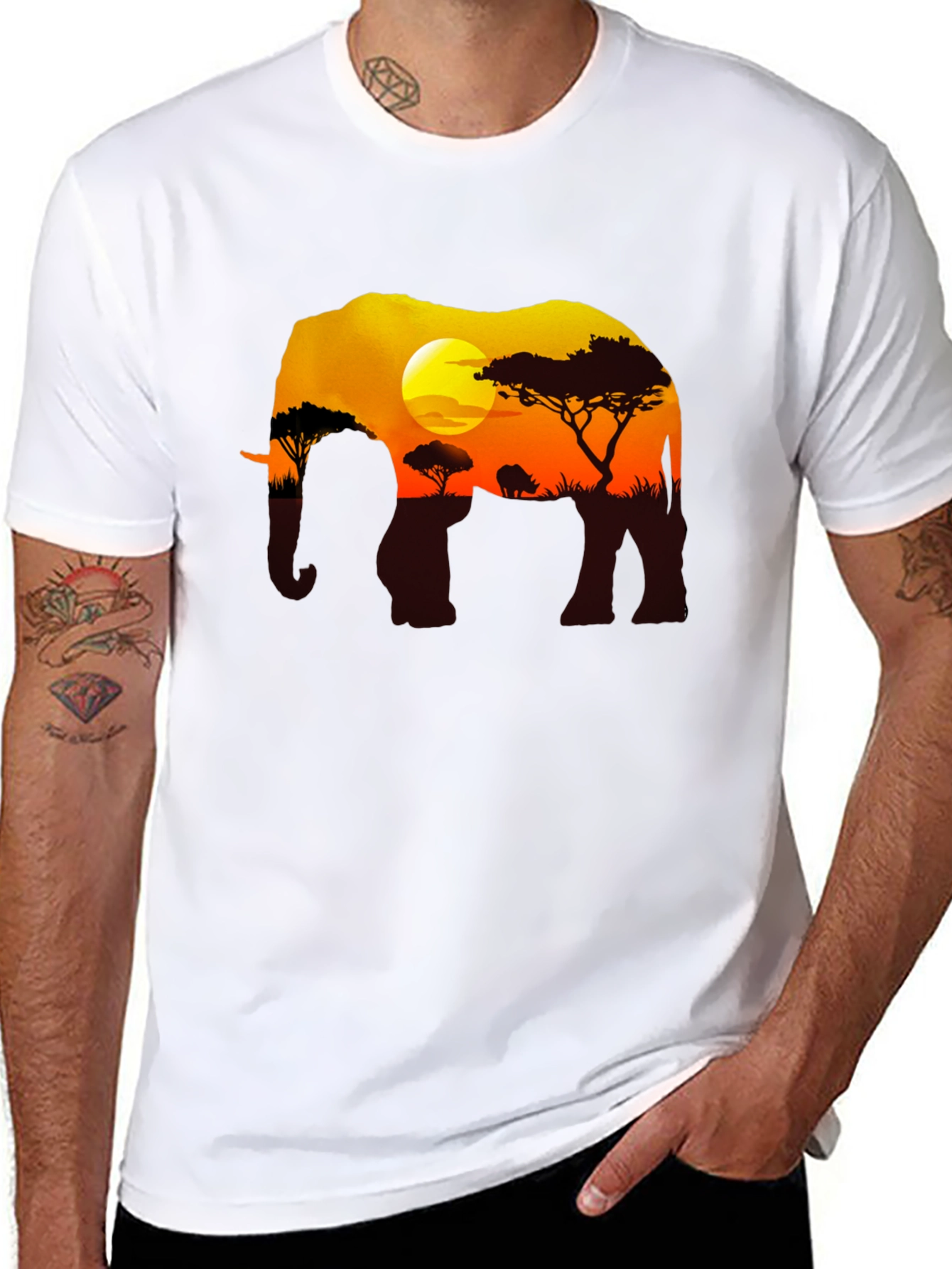 Elephant Sunset Graphic Tee - Black Safari Shirt