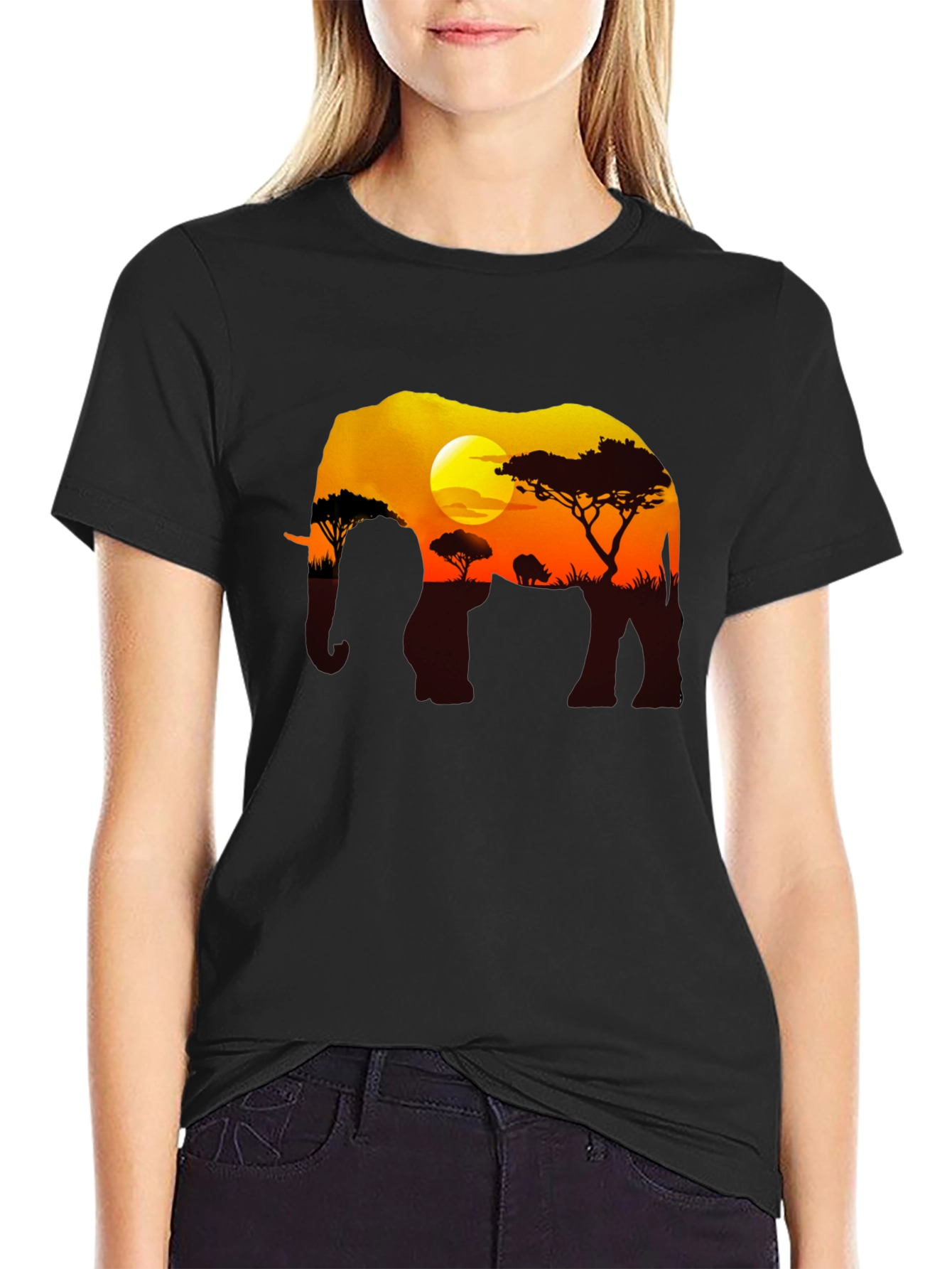 Elephant Sunset Graphic Tee - Black Safari Shirt