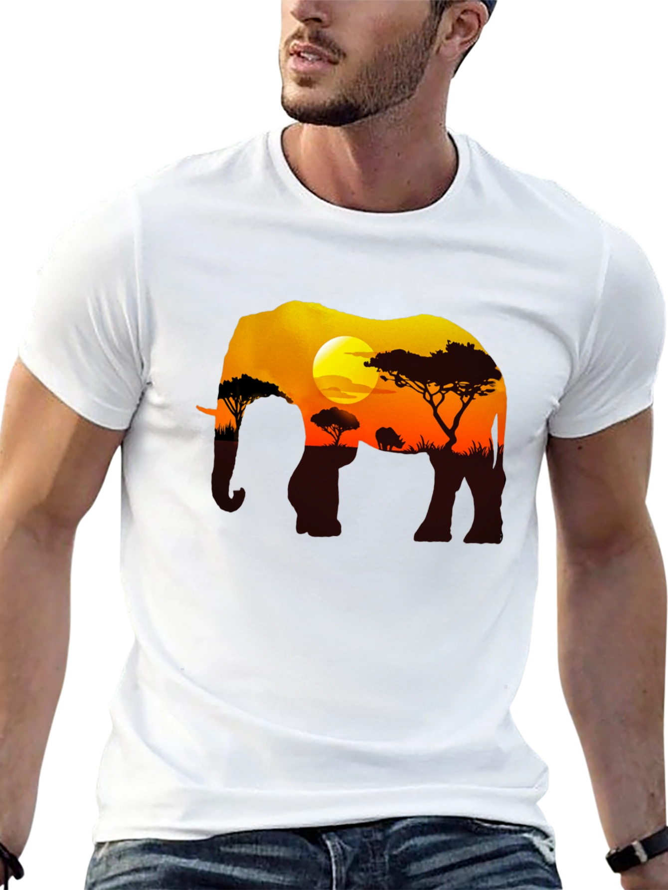 Elephant Sunset Graphic Tee - Black Safari Shirt