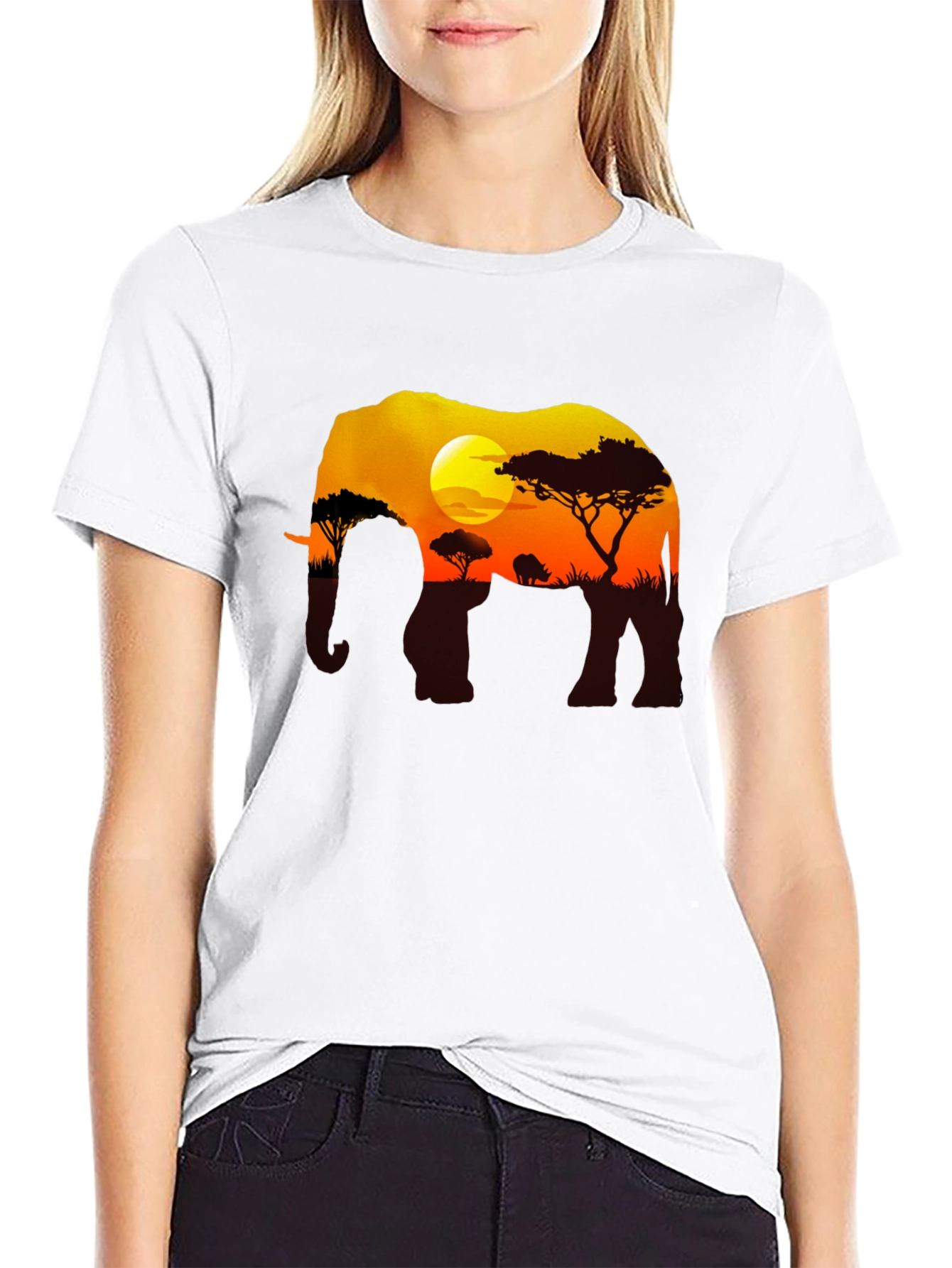 Elephant Sunset Graphic Tee - Black Safari Shirt