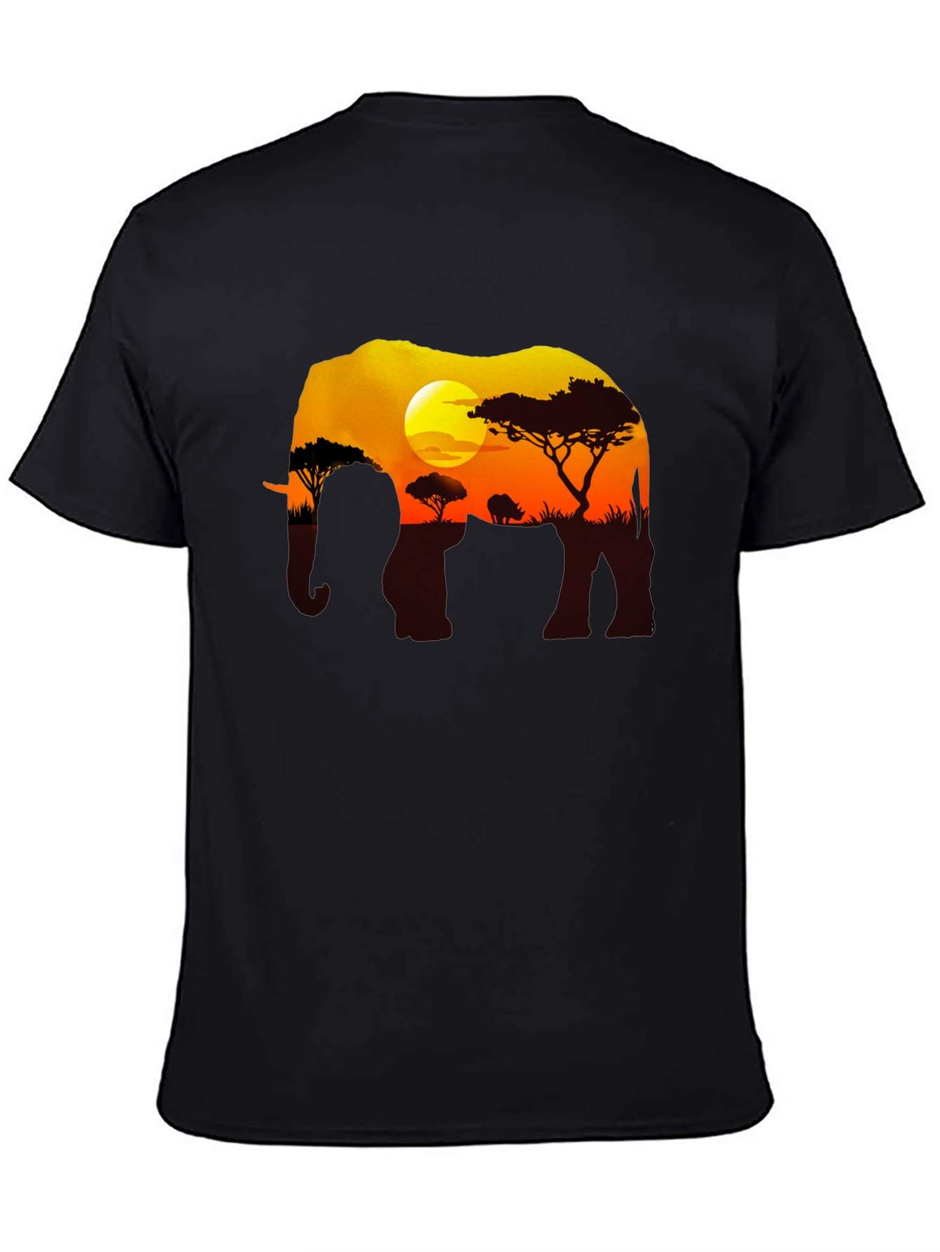 Elephant Sunset Graphic Tee - Black Safari Shirt