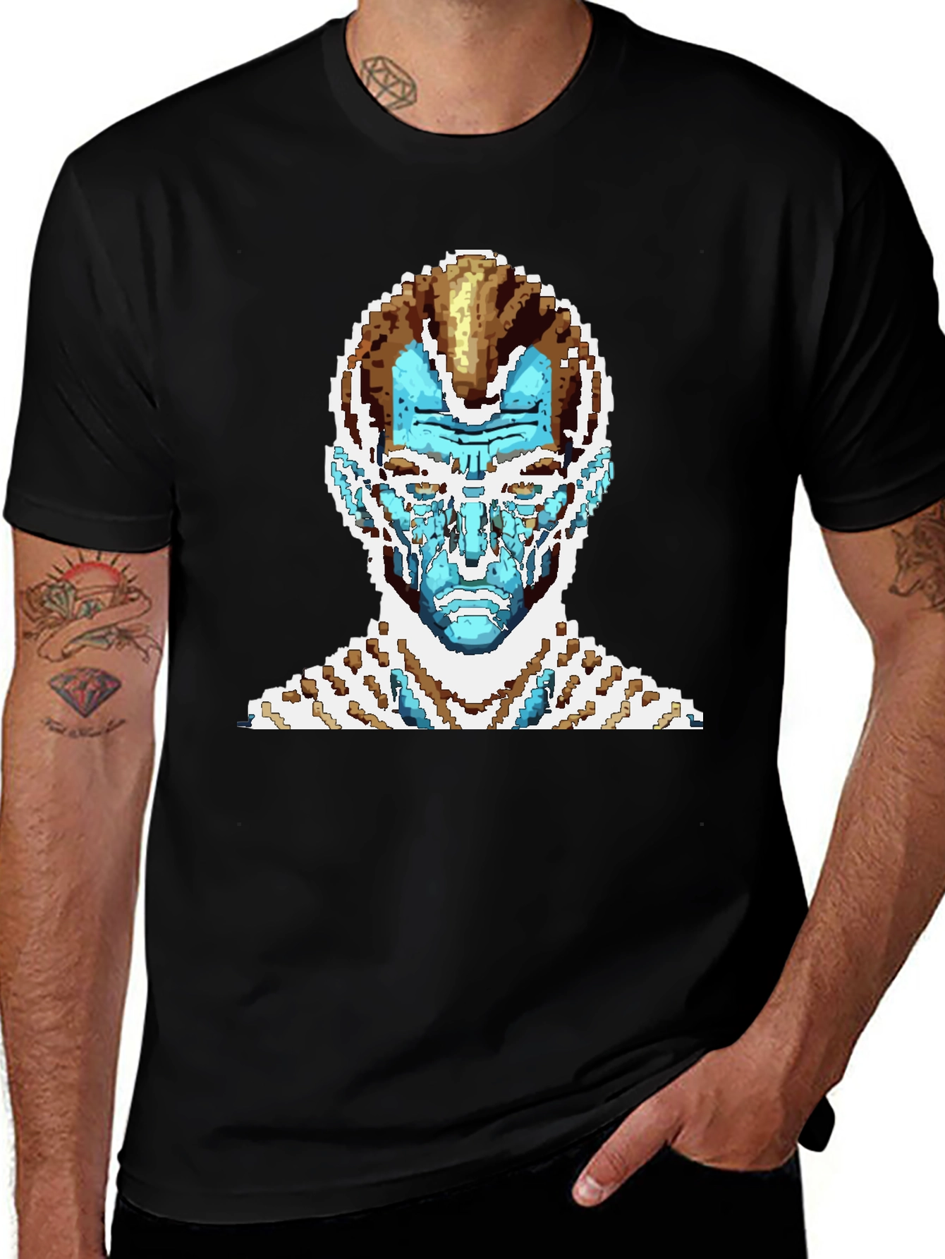 Pixel Art T-Shirt - Blue Alien Face Graphic Tee