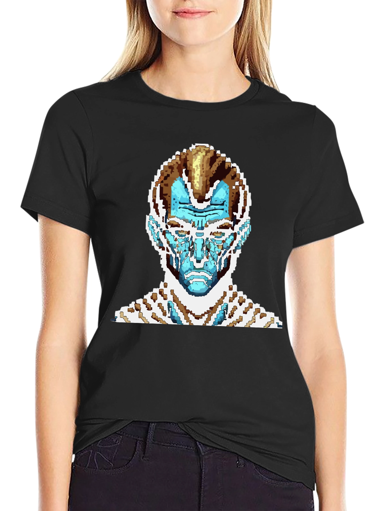 Pixel Art T-Shirt - Blue Alien Face Graphic Tee