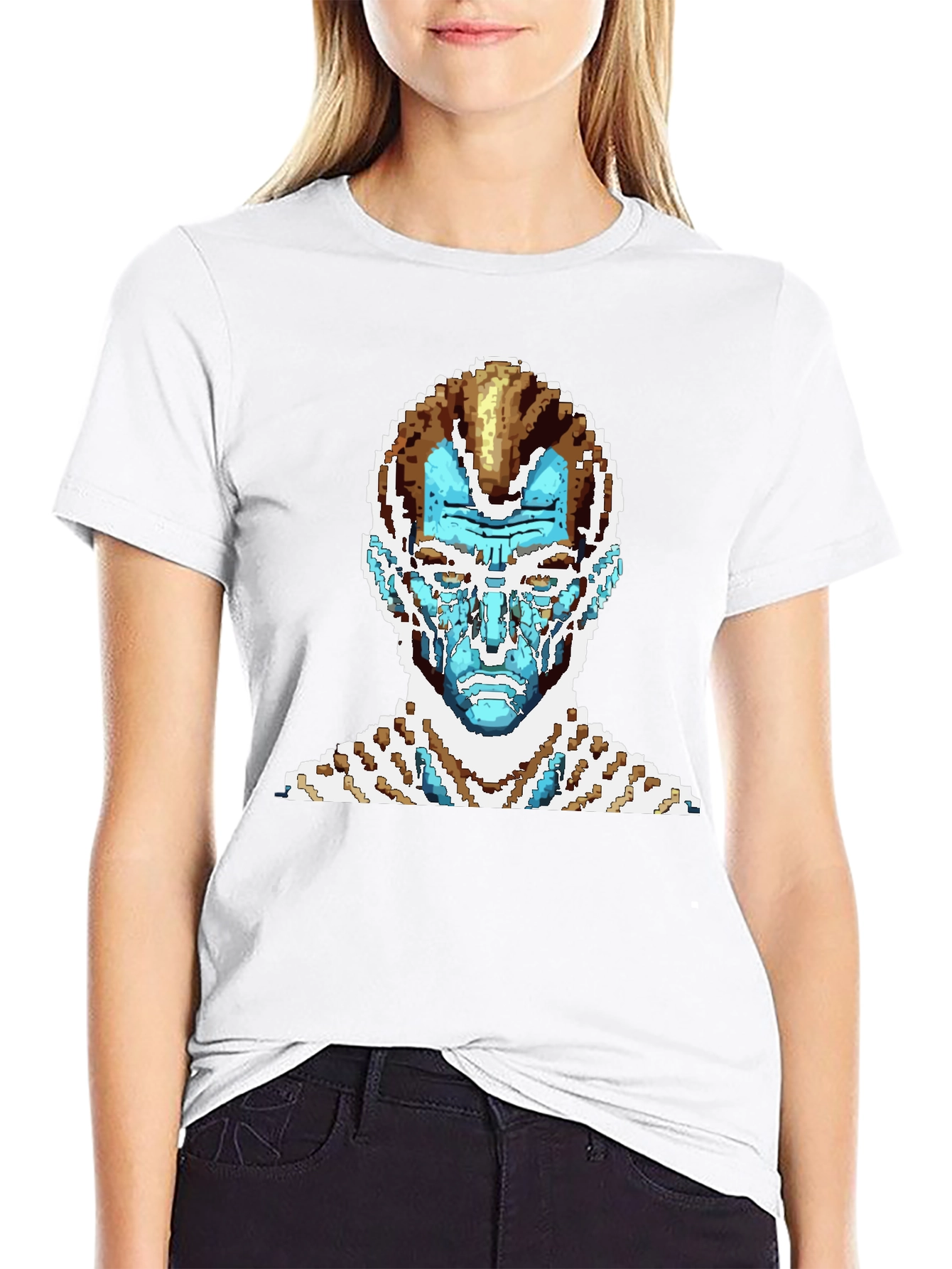 Pixel Art T-Shirt - Blue Alien Face Graphic Tee