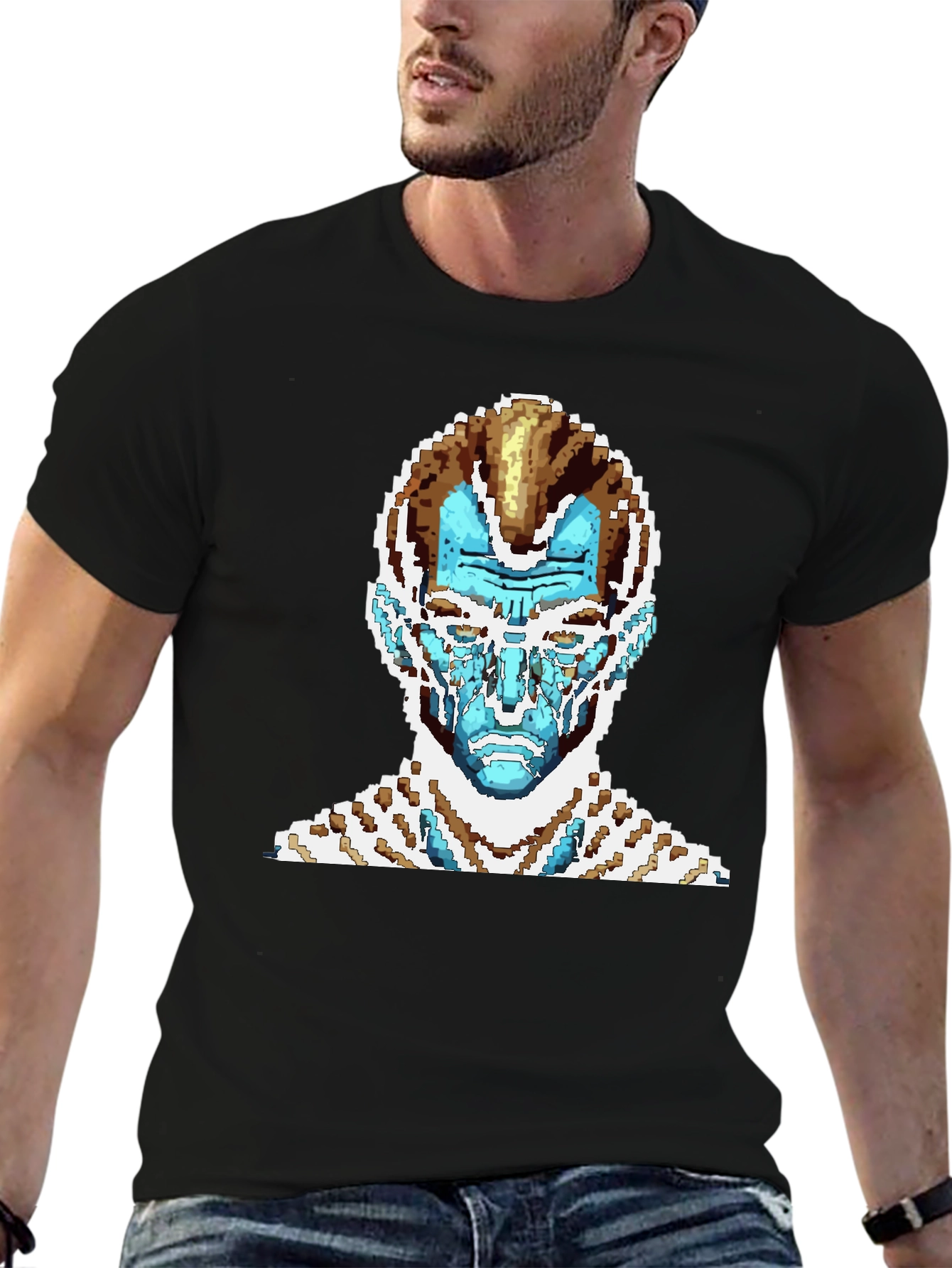Pixel Art T-Shirt - Blue Alien Face Graphic Tee