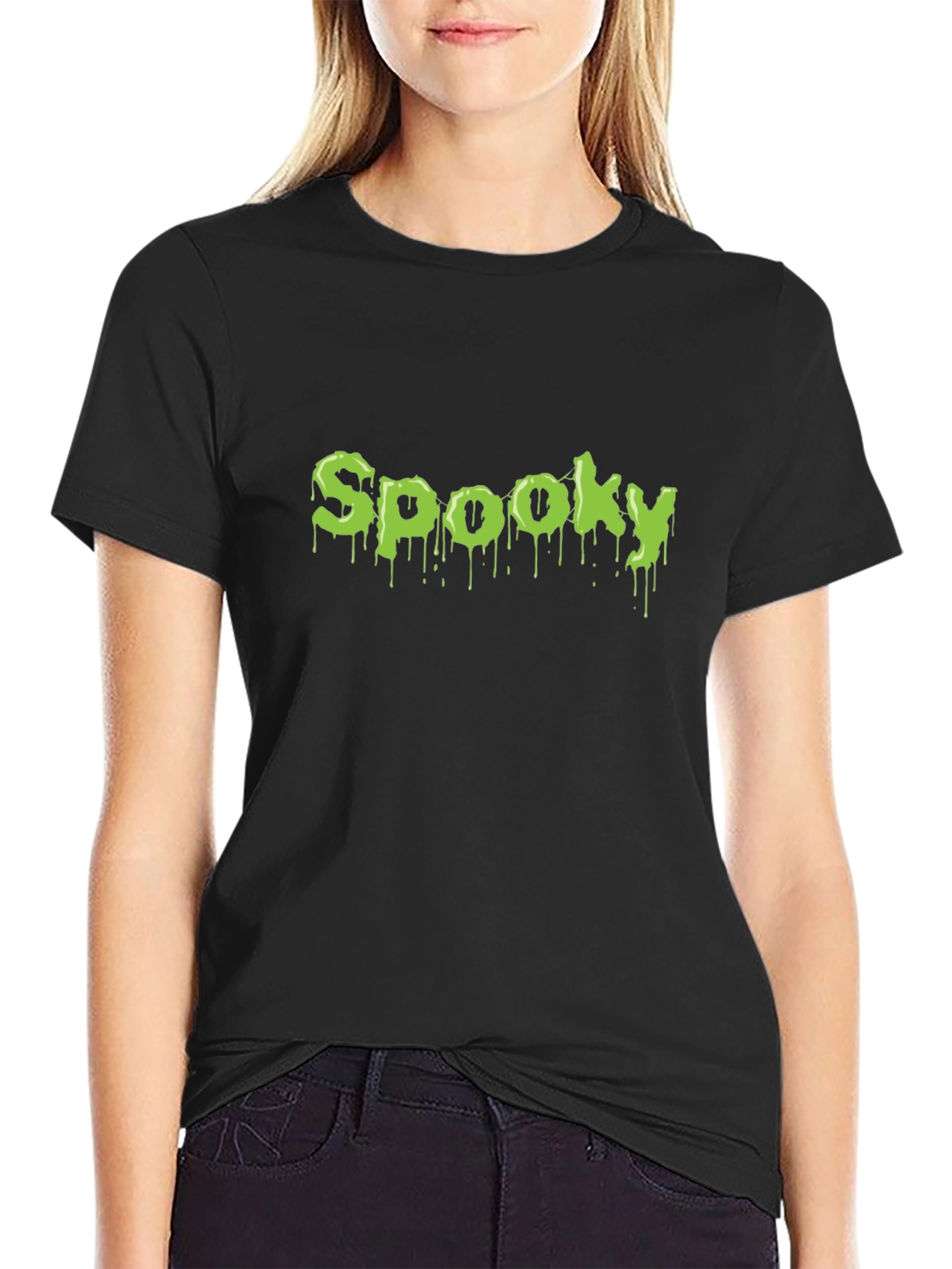 Spooky Green Slime Text Graphic T-Shirt