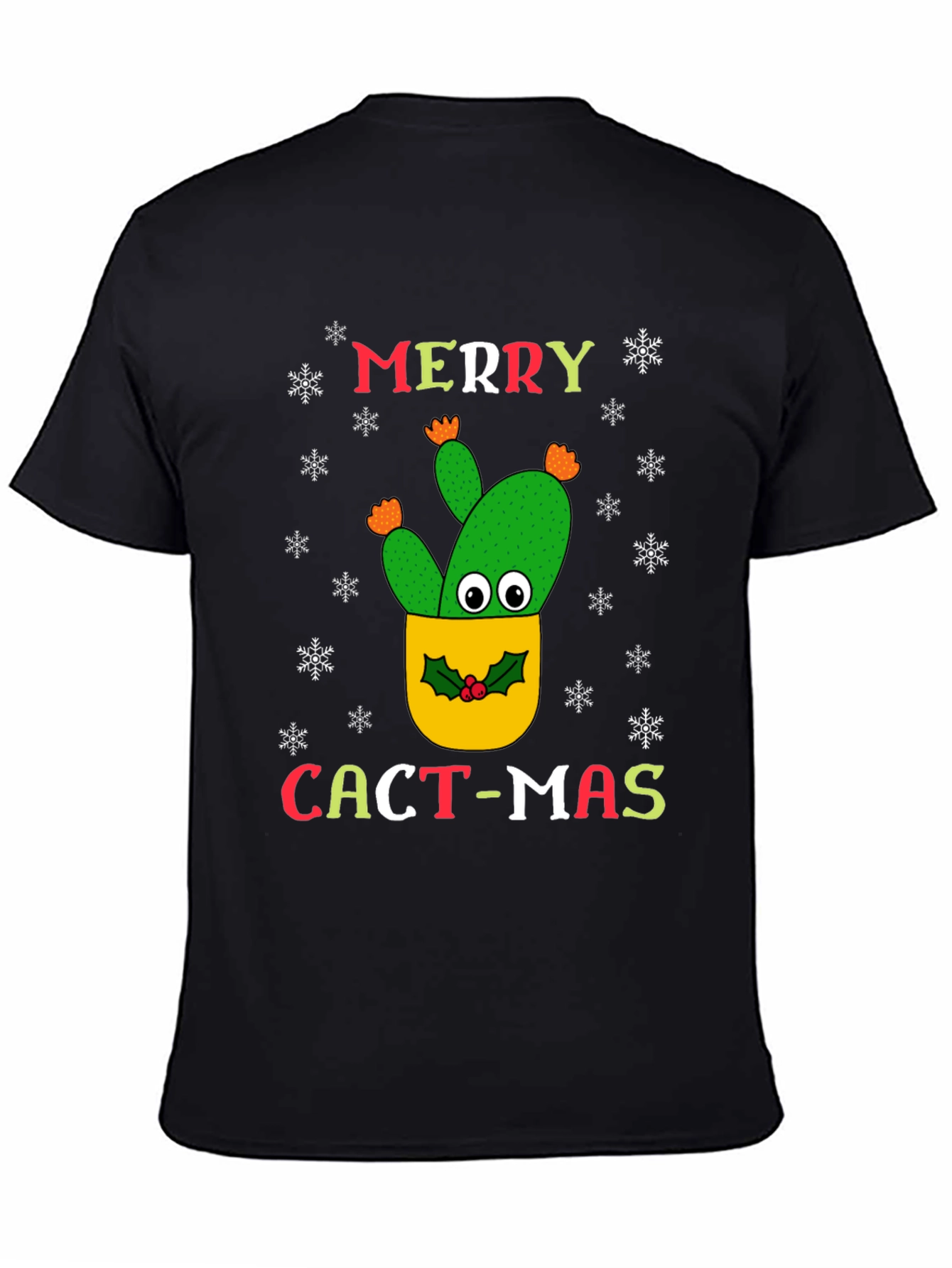 Merry Cact-Mas Black T-Shirt - Christmas Cactus Tee
