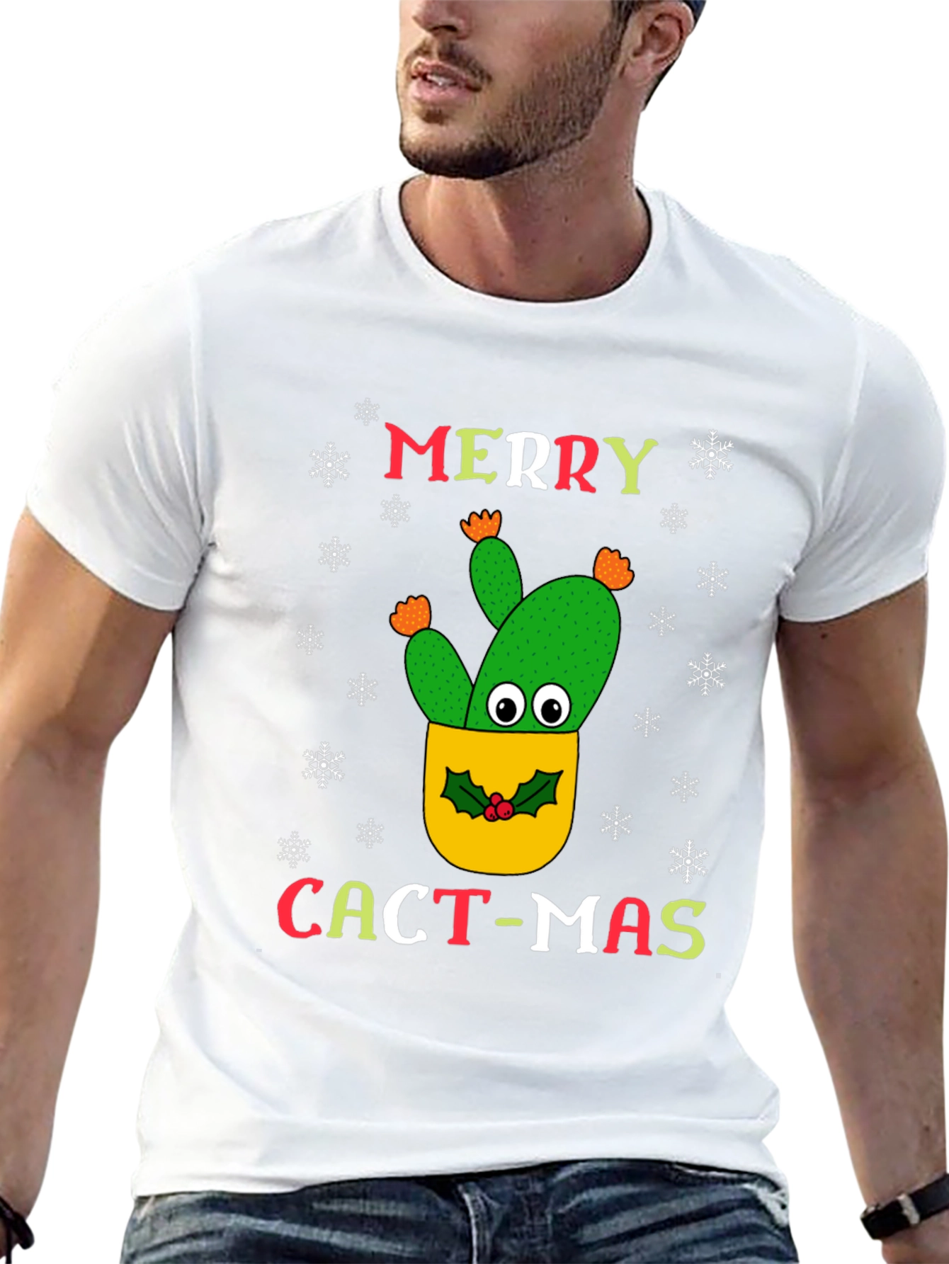 Merry Cact-Mas Black T-Shirt - Christmas Cactus Tee