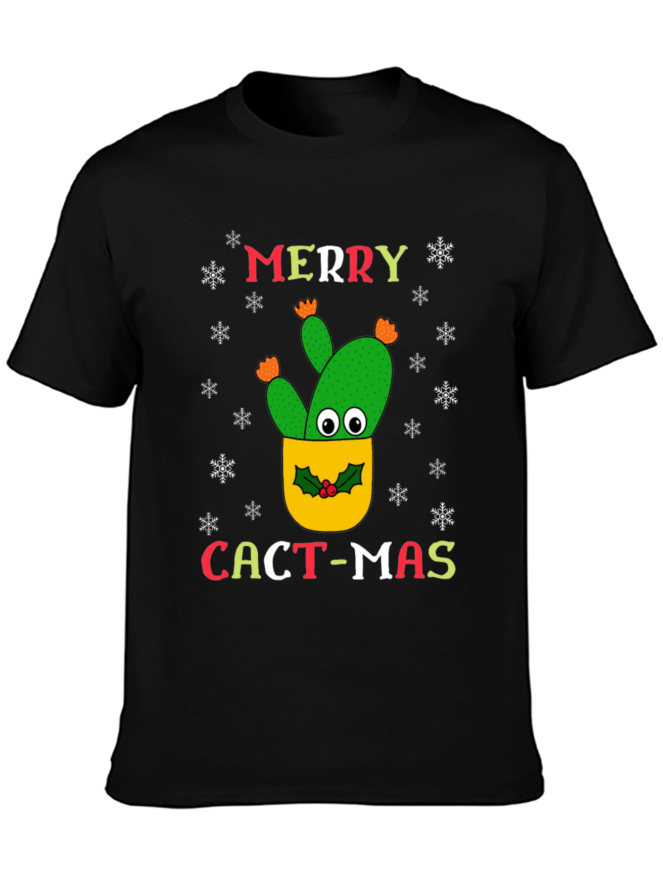 Merry Cact-Mas Black T-Shirt - Christmas Cactus Tee