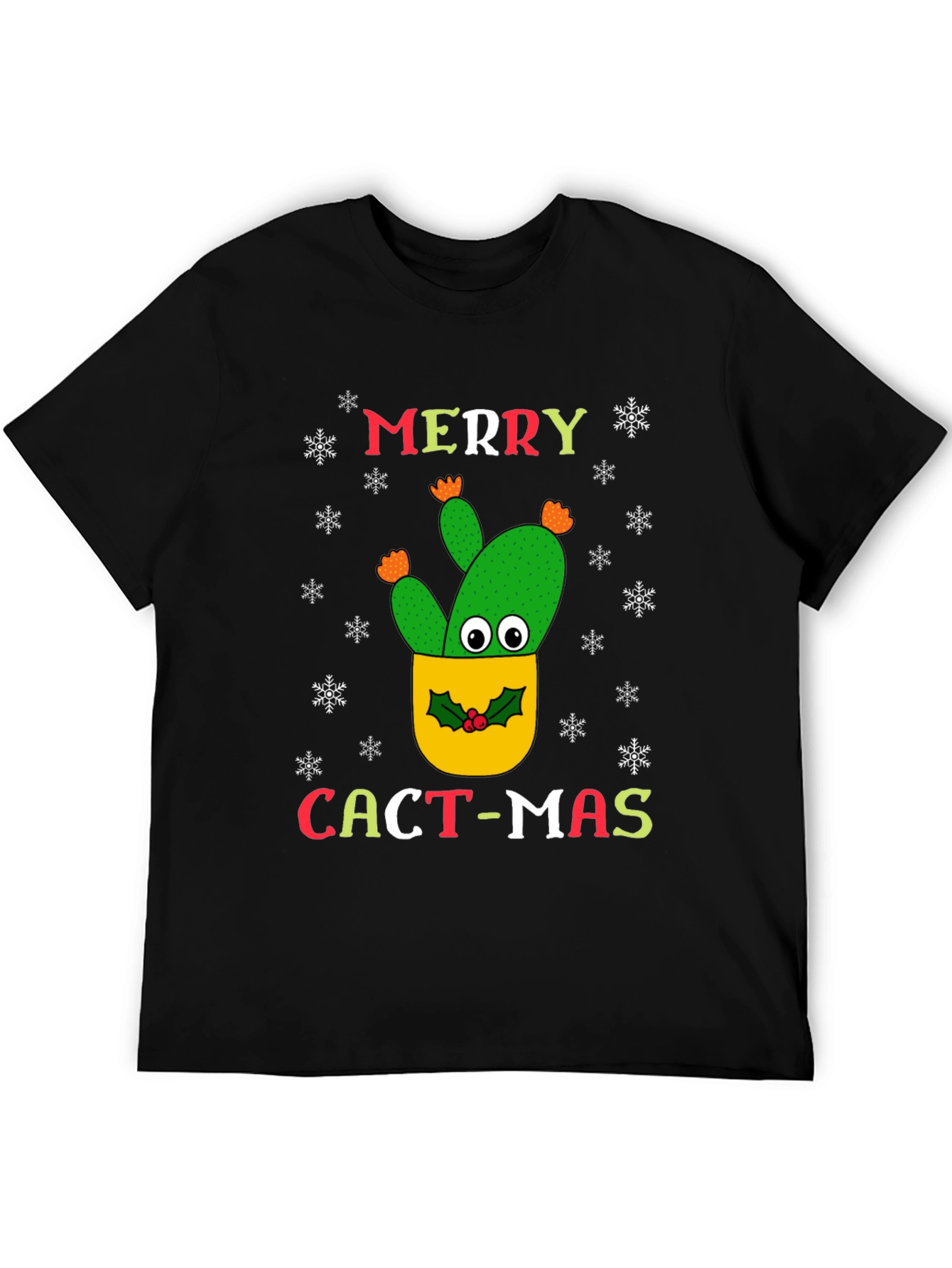 Merry Cact-Mas Black T-Shirt - Christmas Cactus Tee
