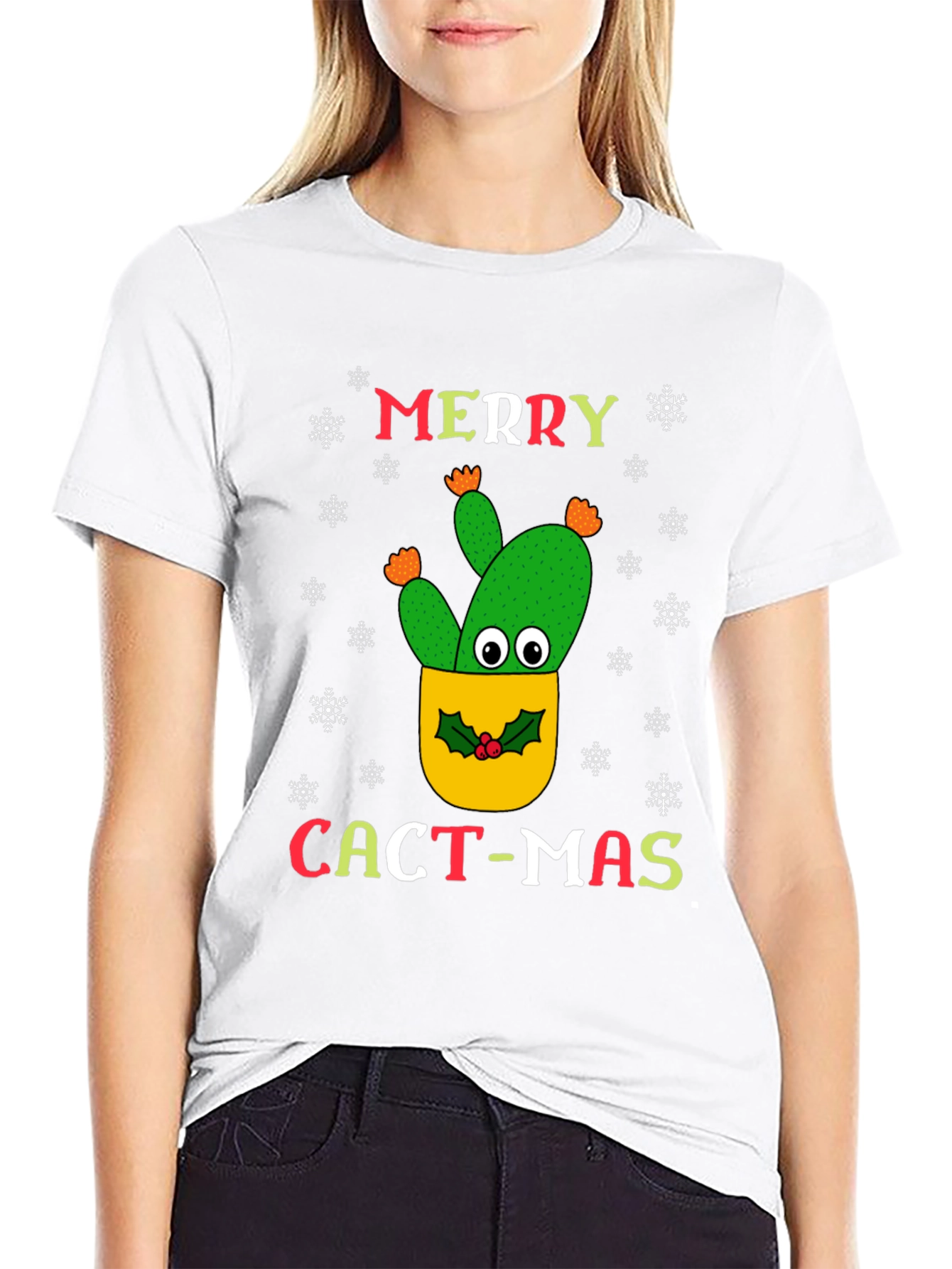 Merry Cact-Mas Black T-Shirt - Christmas Cactus Tee