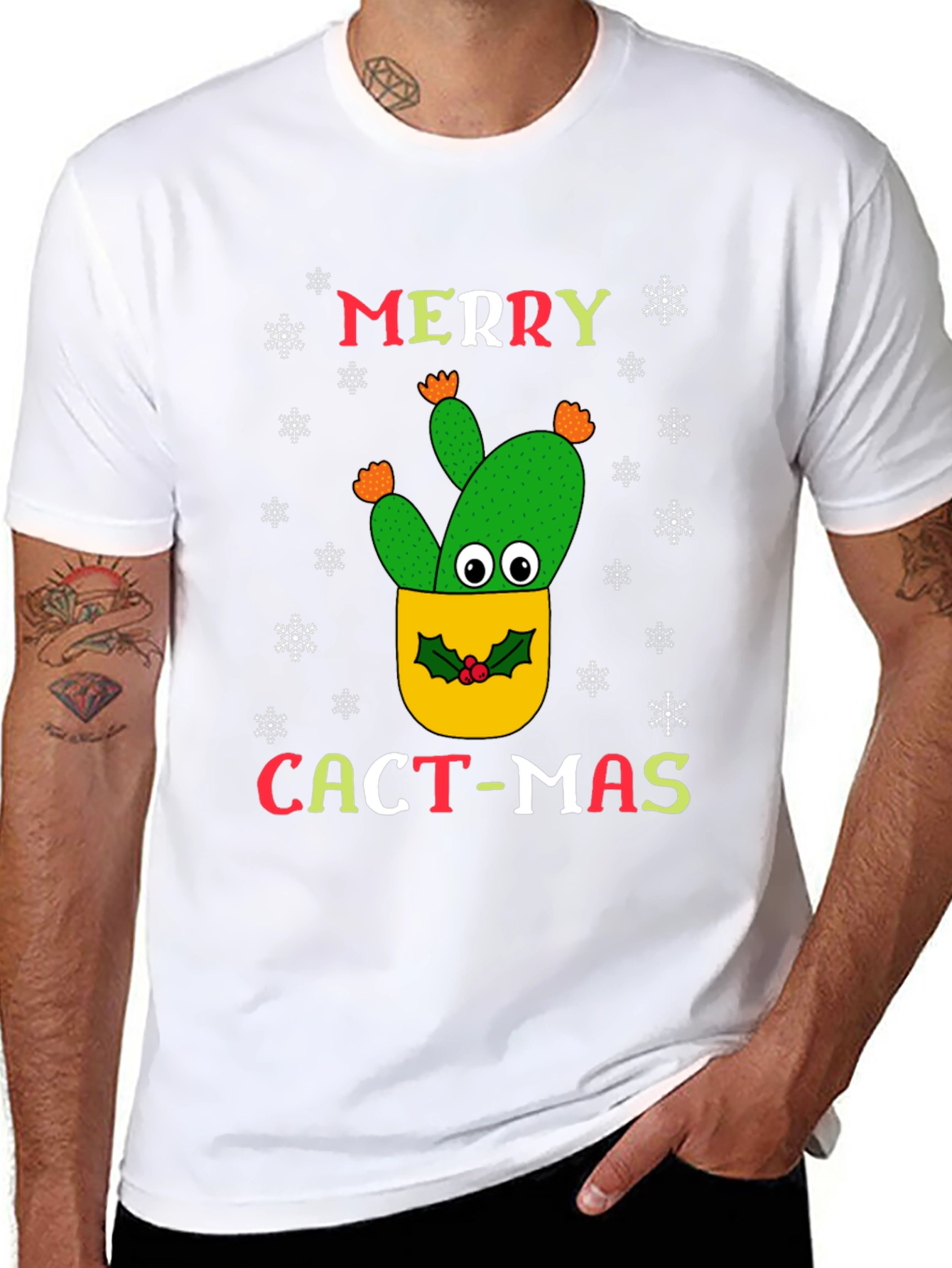 Merry Cact-Mas Black T-Shirt - Christmas Cactus Tee
