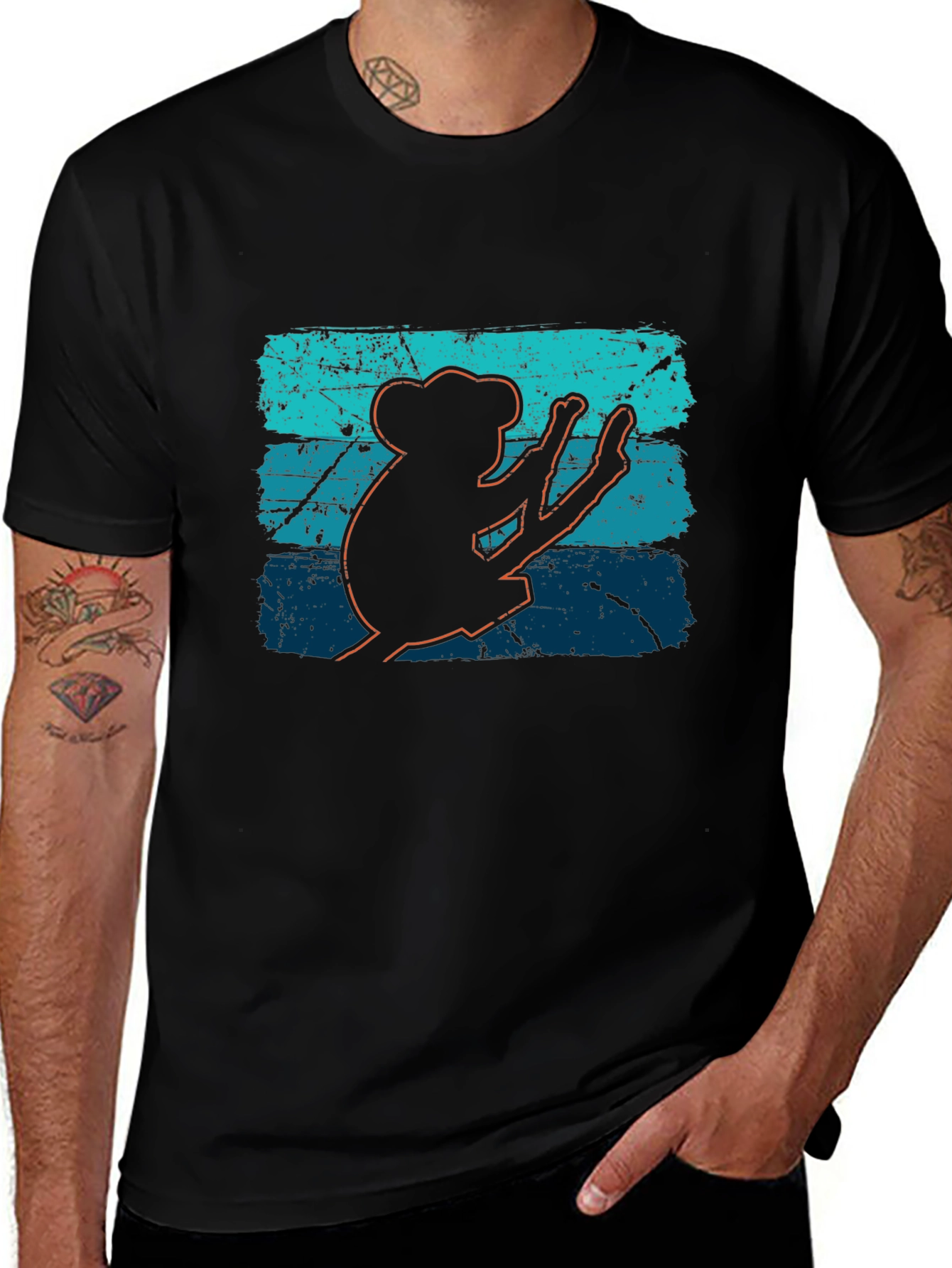 Retro Koala Graphic Tee - Soft Black Cotton T-Shirt