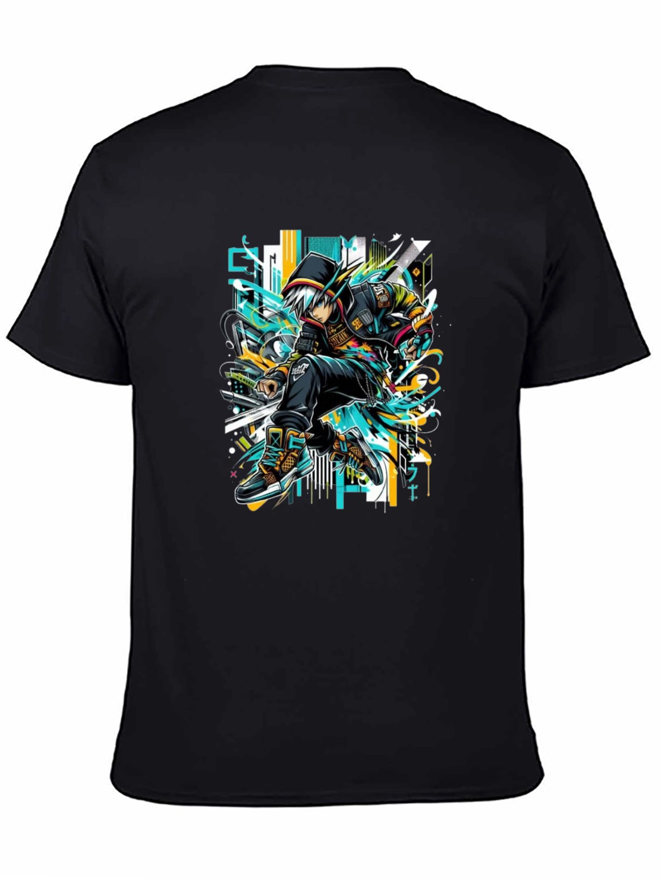 Urban Anime Style Black Graphic Tee