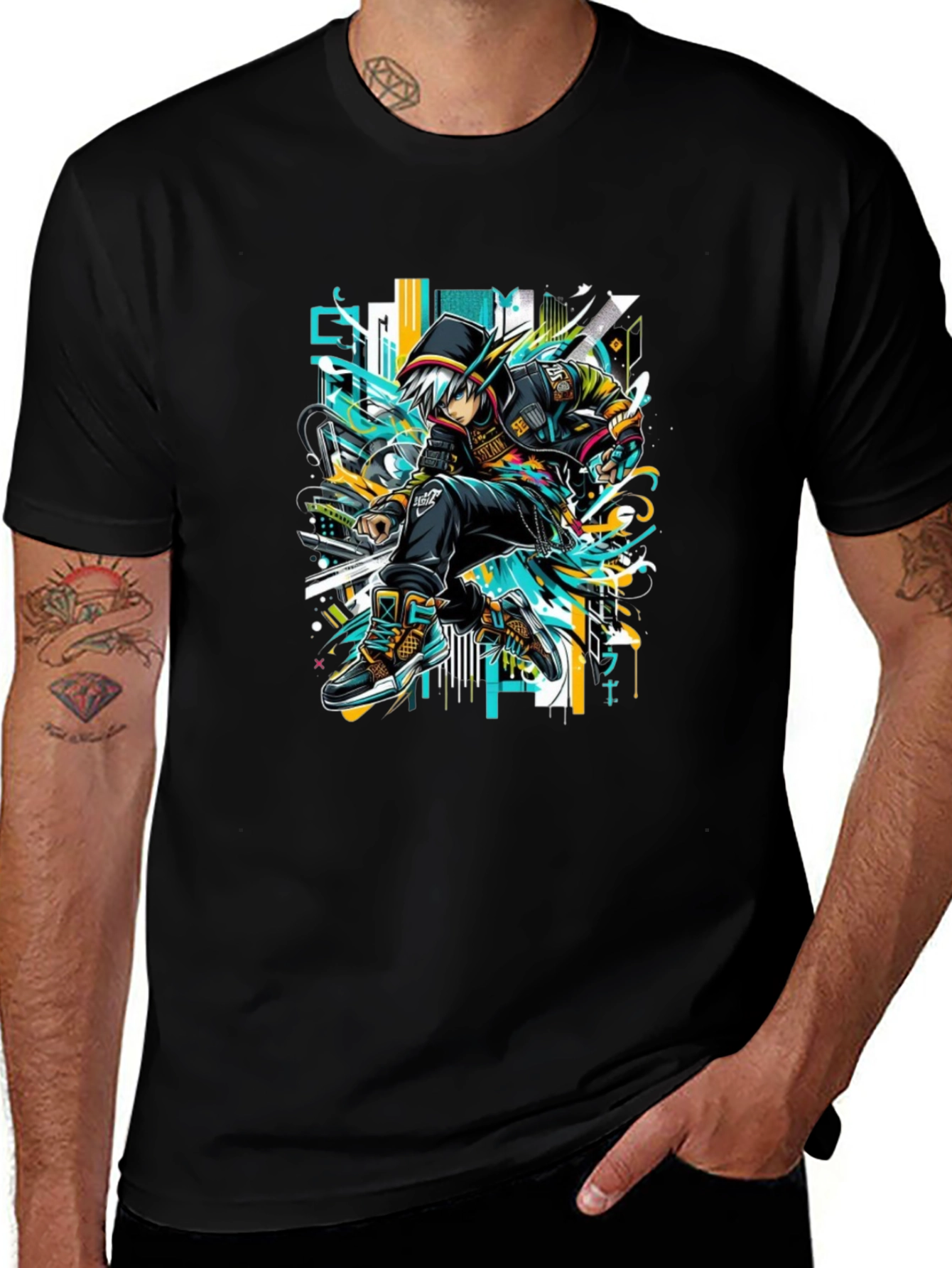 Urban Anime Style Black Graphic Tee