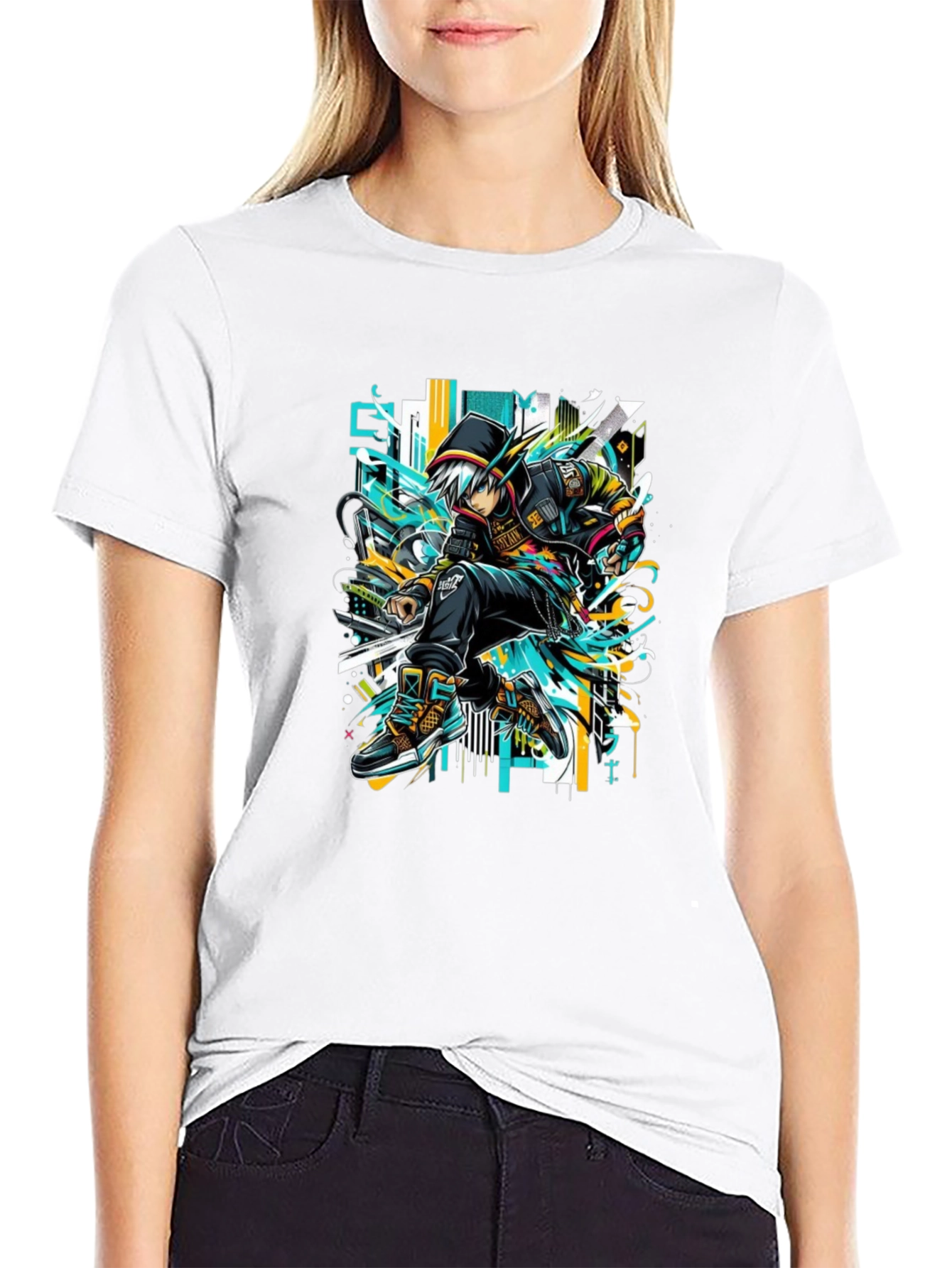 Urban Anime Style Black Graphic Tee