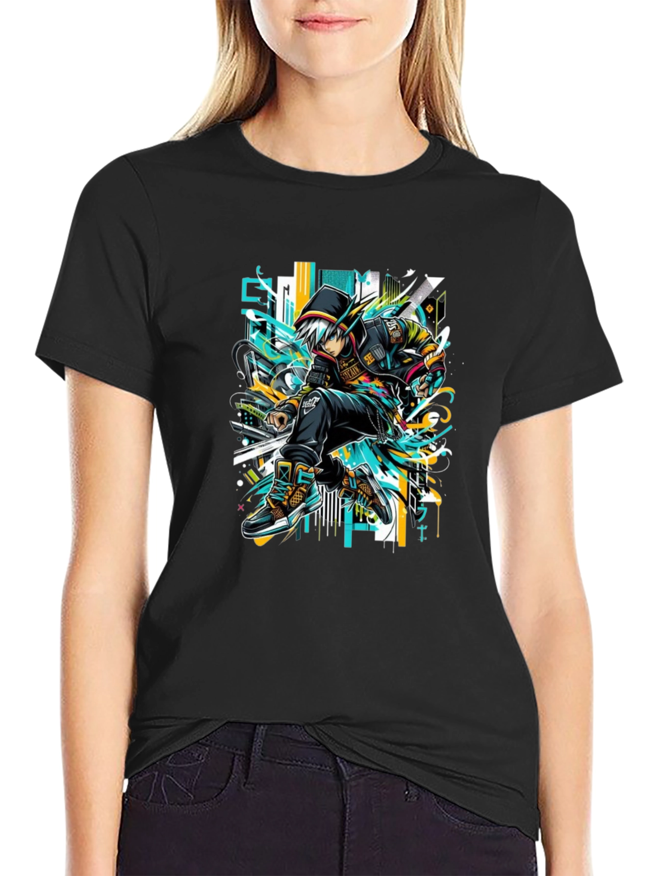 Urban Anime Style Black Graphic Tee