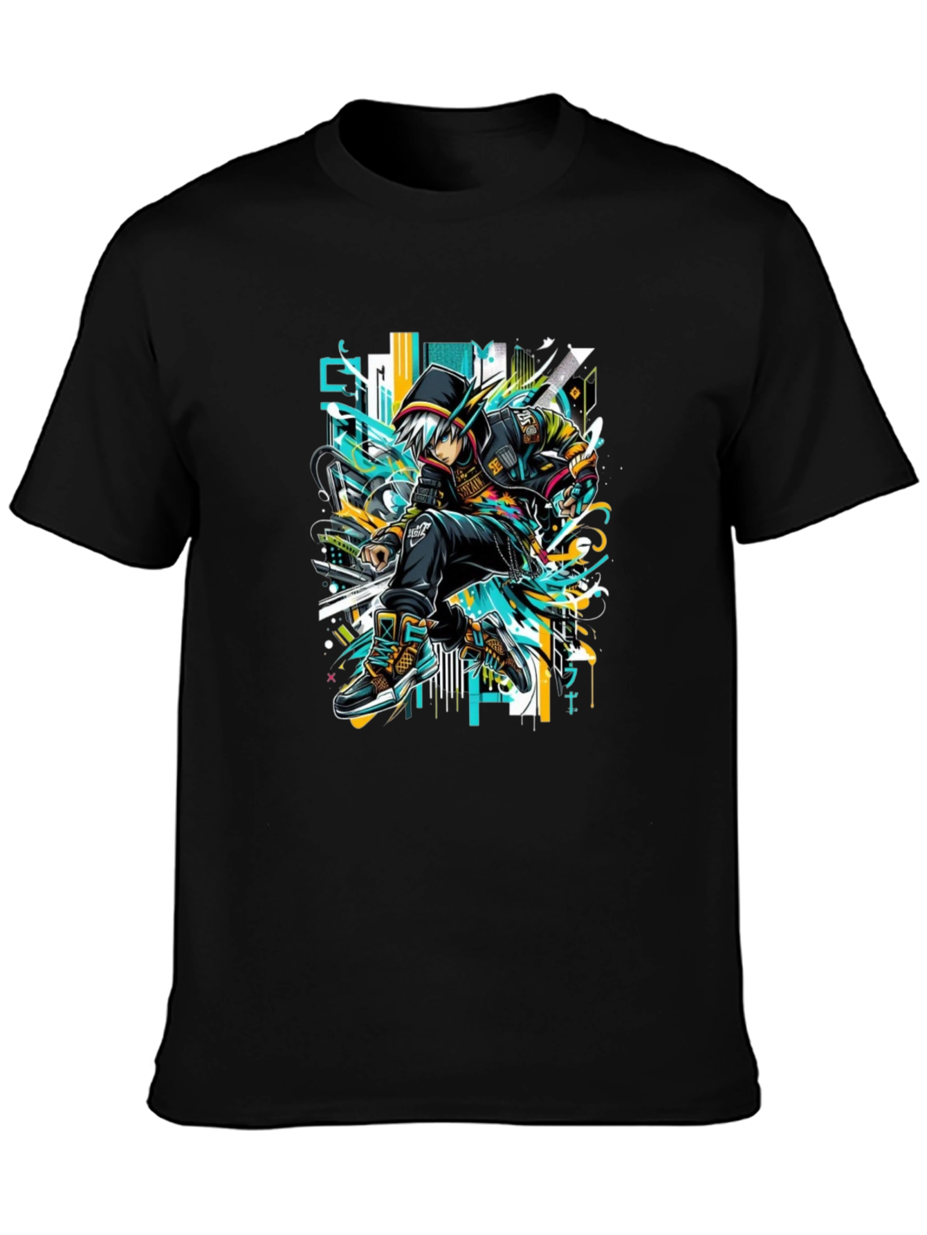 Urban Anime Style Black Graphic Tee