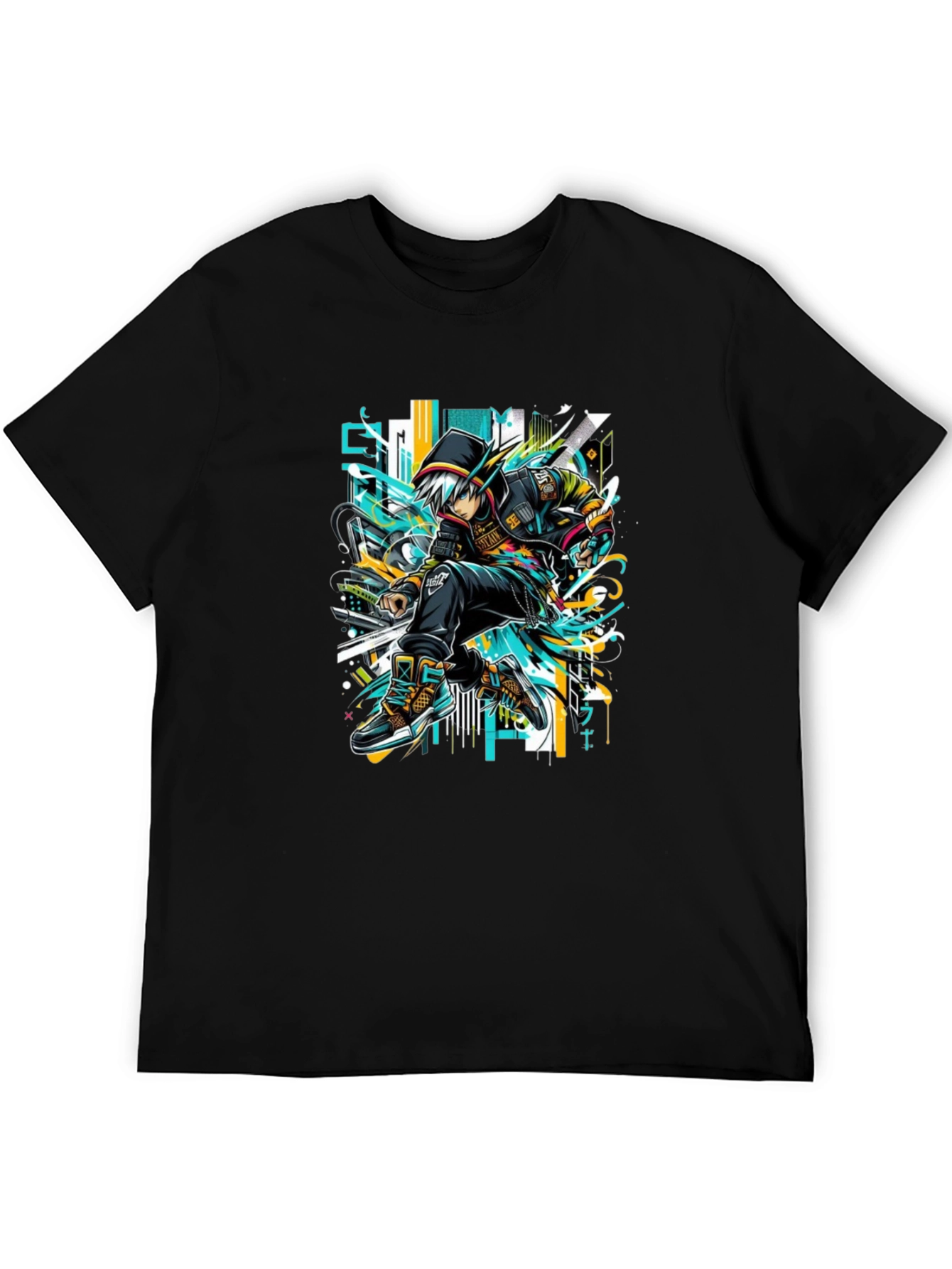 Urban Anime Style Black Graphic Tee