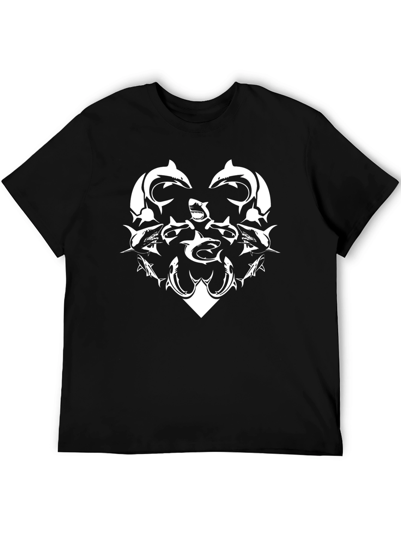 Shark Heart Graphic Tee - Black Cotton Casual Shirt