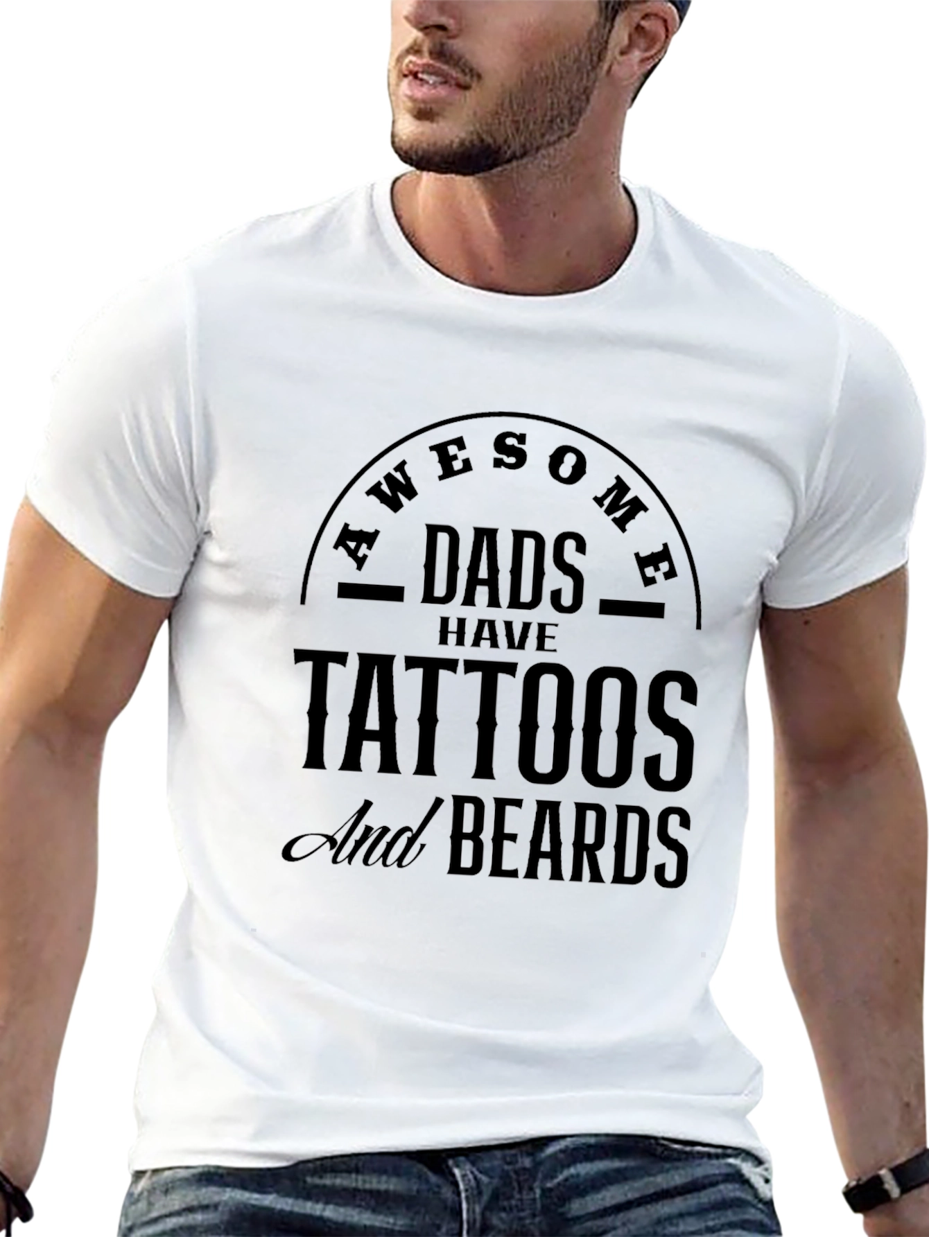 Awesome Dads Tattoos & Beards Graphic T-Shirt