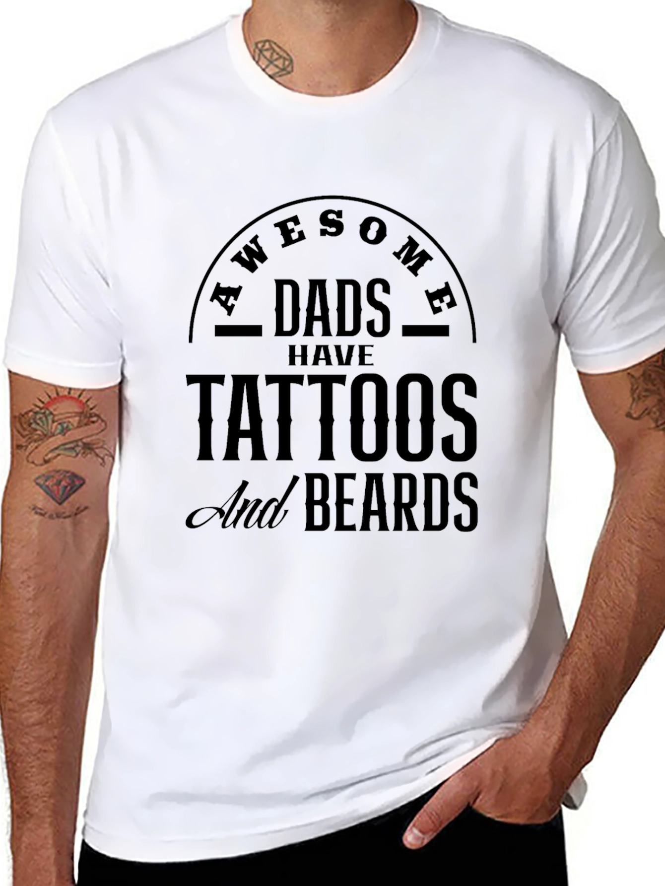 Awesome Dads Tattoos & Beards Graphic T-Shirt