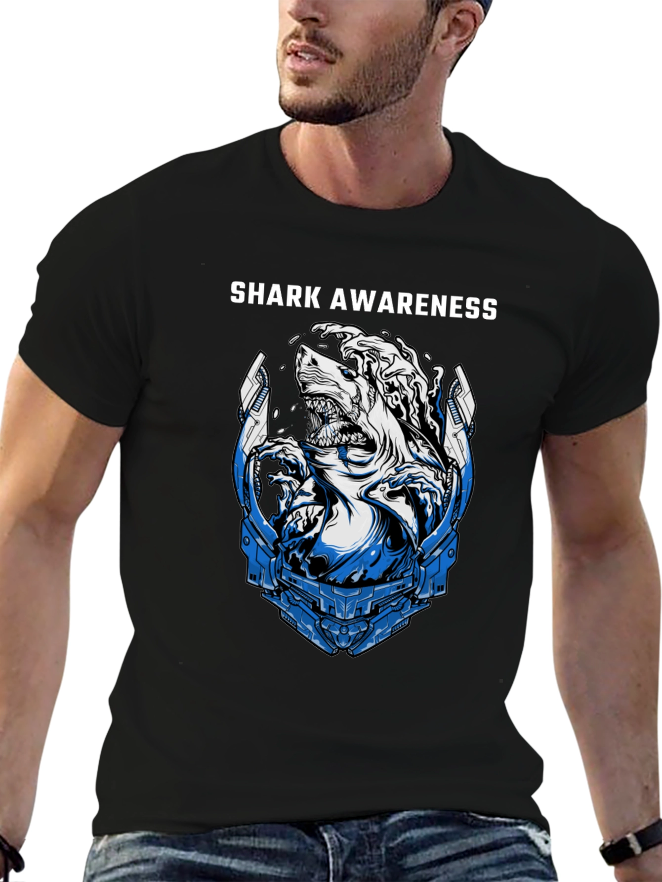 Shark Awareness Graphic T-Shirt - Black