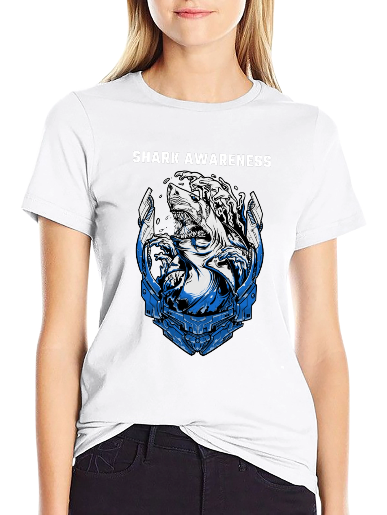 Shark Awareness Graphic T-Shirt - Black