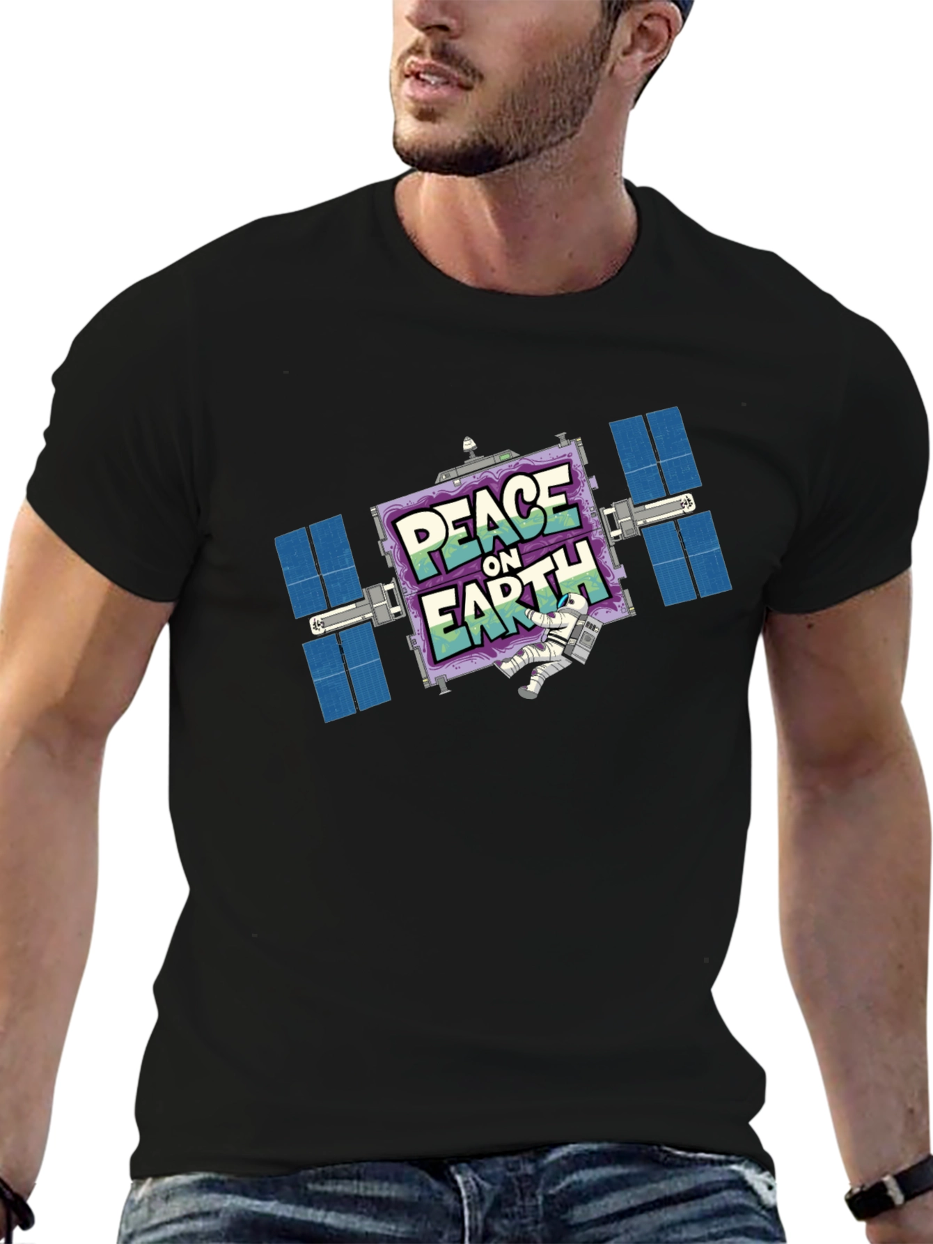 Peace On Earth Satellite Graphic T-Shirt