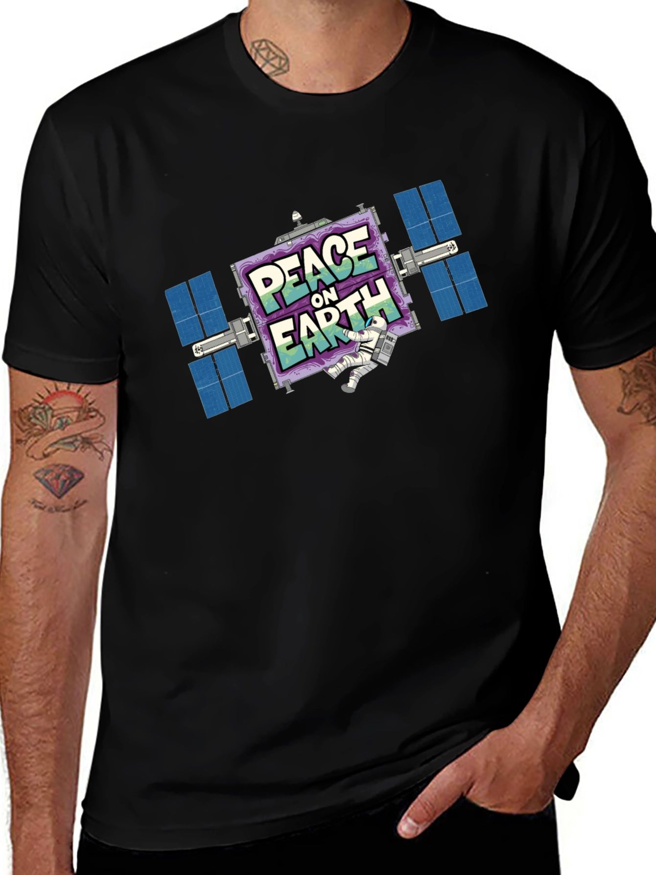 Peace On Earth Satellite Graphic T-Shirt