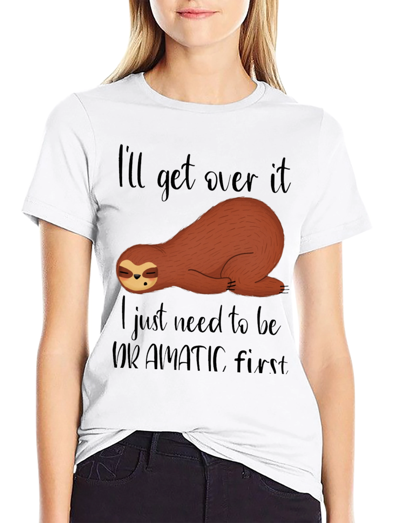 Funny Sloth Dramatic First Mens Black T-Shirt