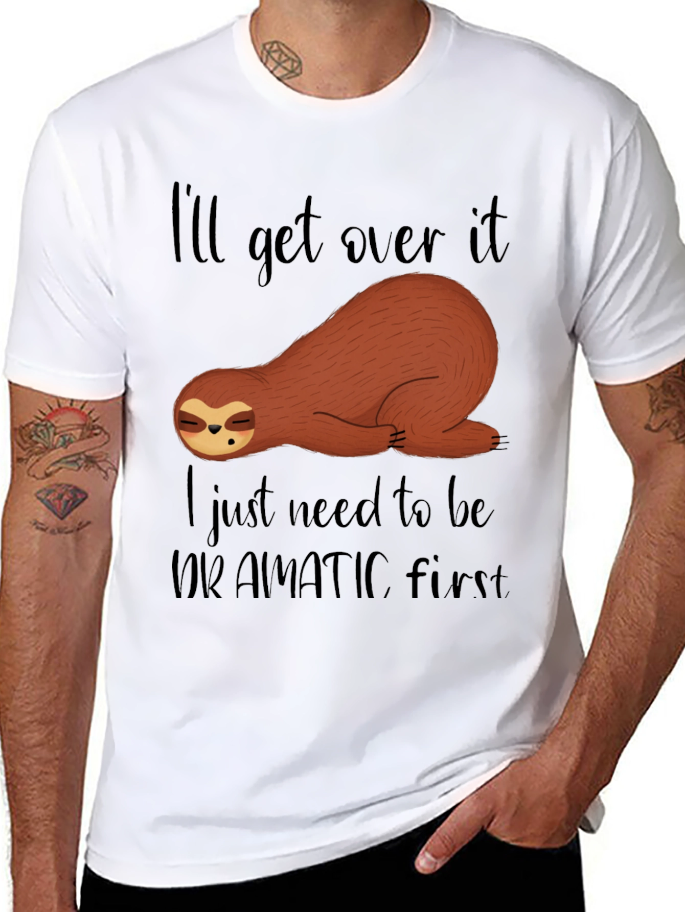 Funny Sloth Dramatic First Mens Black T-Shirt