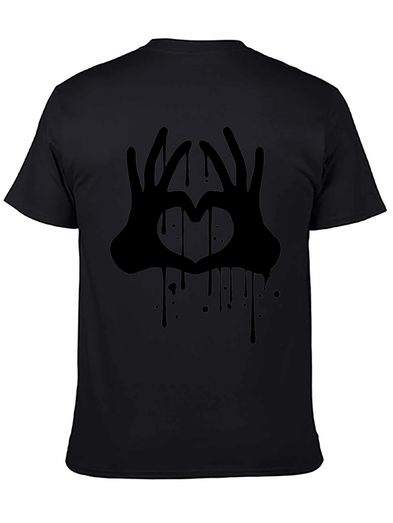 Heart Hands Graphic Tee - Black Crew Neck T-Shirt