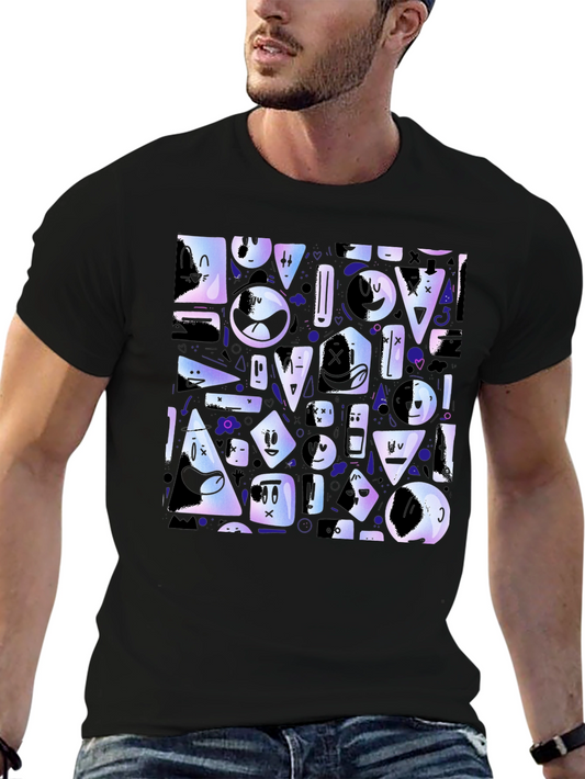 Abstract Character Pattern Black T-Shirt