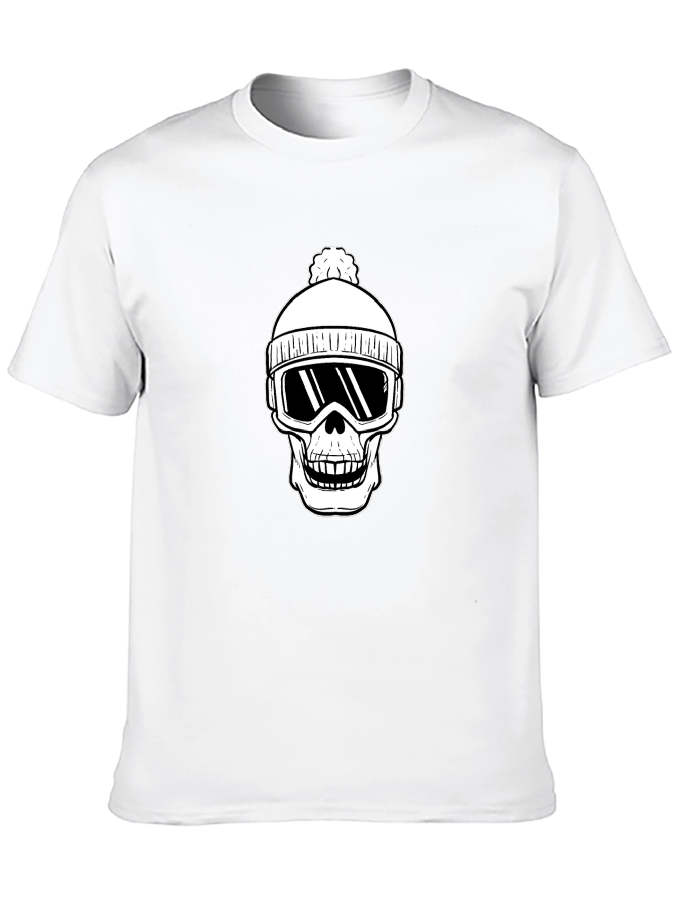 Skull Ski Beanie T-Shirt - Black Cotton Graphic Tee