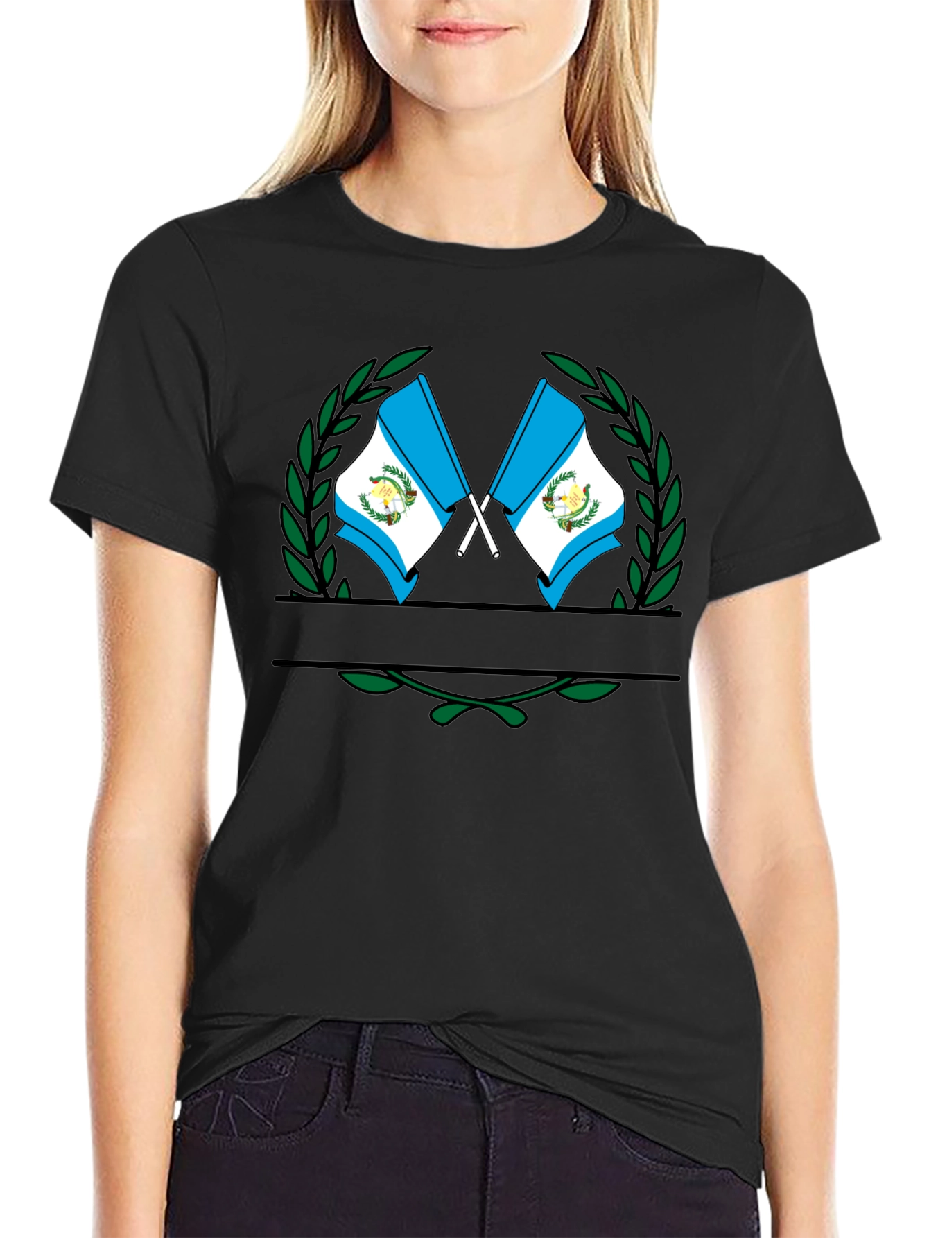 Guatemala Flag Crest Graphic Black T-Shirt