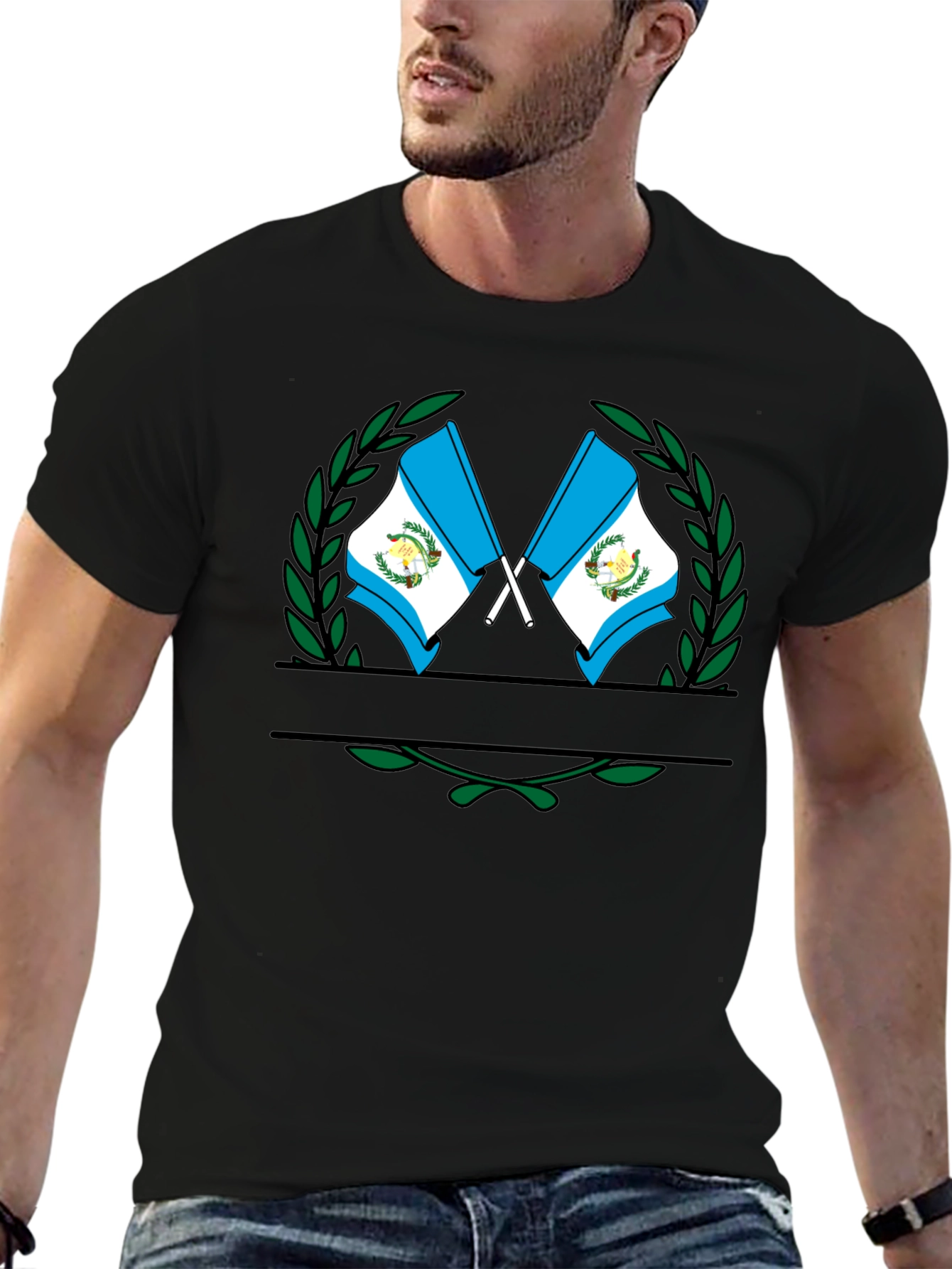 Guatemala Flag Crest Graphic Black T-Shirt