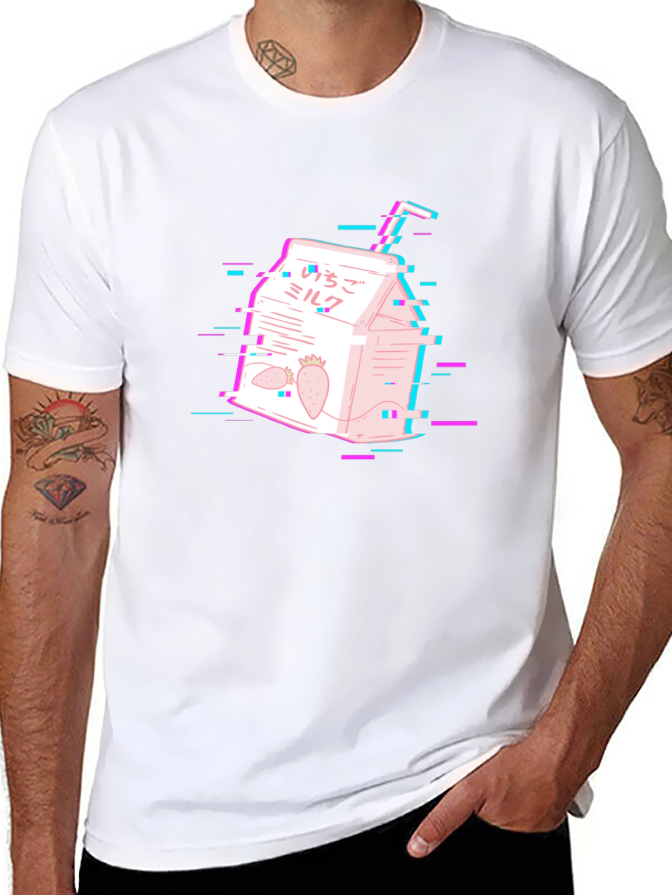 Strawberry Milk Glitch T-Shirt - Vaporwave Aesthetic Tee