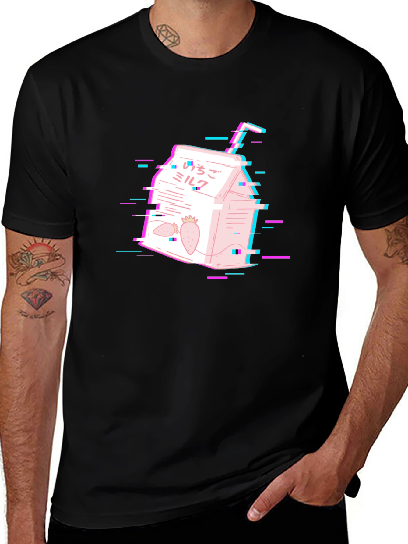 Strawberry Milk Glitch T-Shirt - Vaporwave Aesthetic Tee